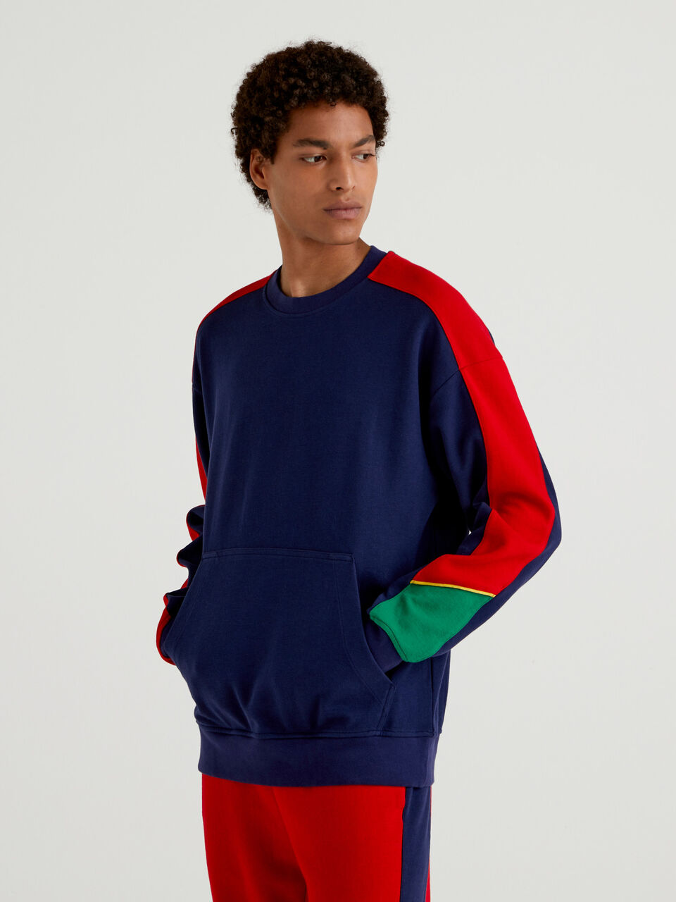 Sweatshirt with kangaroo pocket - | Blue Benetton Dark