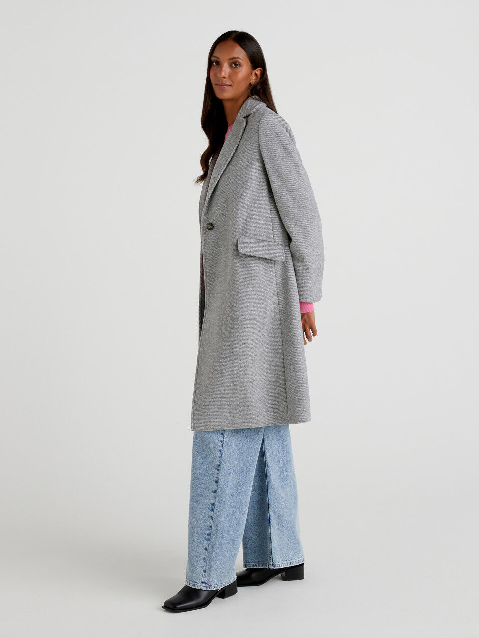 Womens Clothing Coats Long coats and winter coats Benetton Synthetic 1132e9071-507 Coat in Grey Grey 