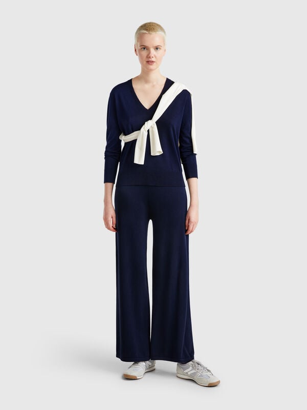 Pantalón ancho de punto Mujer
