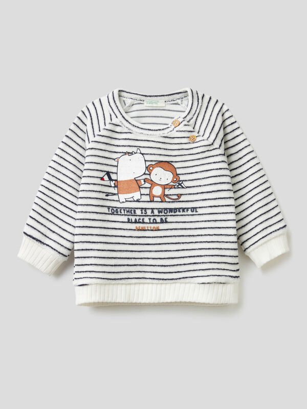 Terry-cloth look striped sweatshirt New Born (0-18 months)