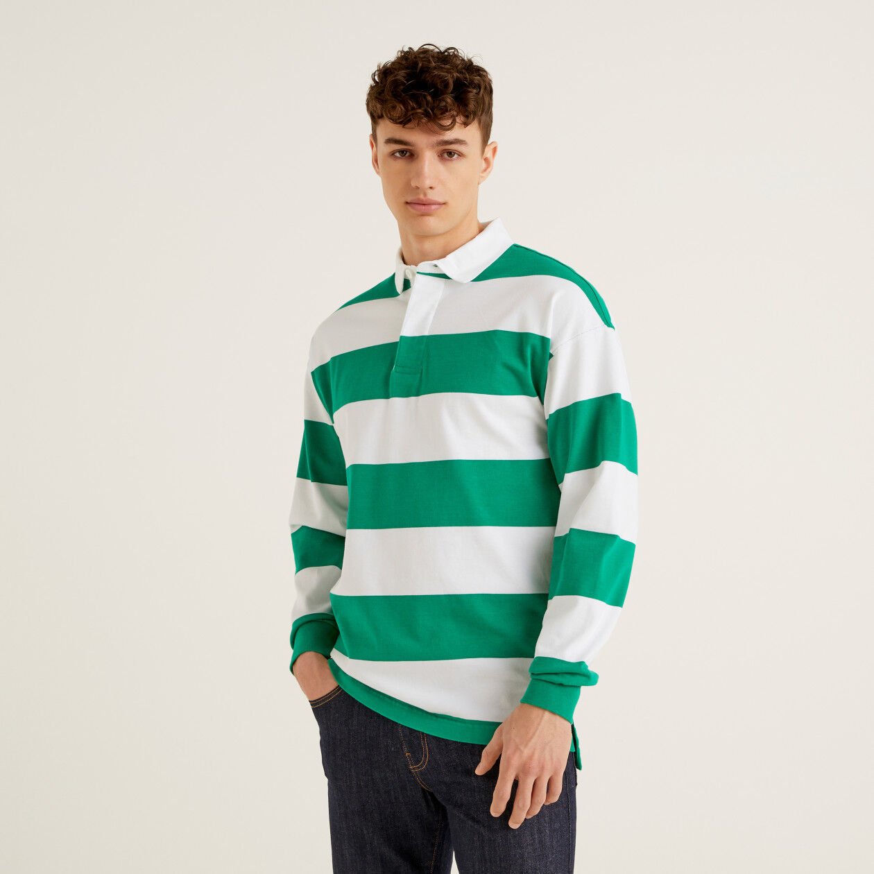 Benetton green and white cheap rugby shirt