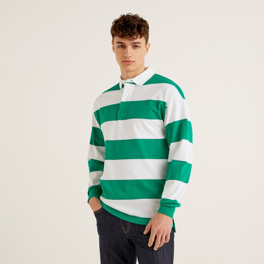 Striped rugby polo in organic cotton