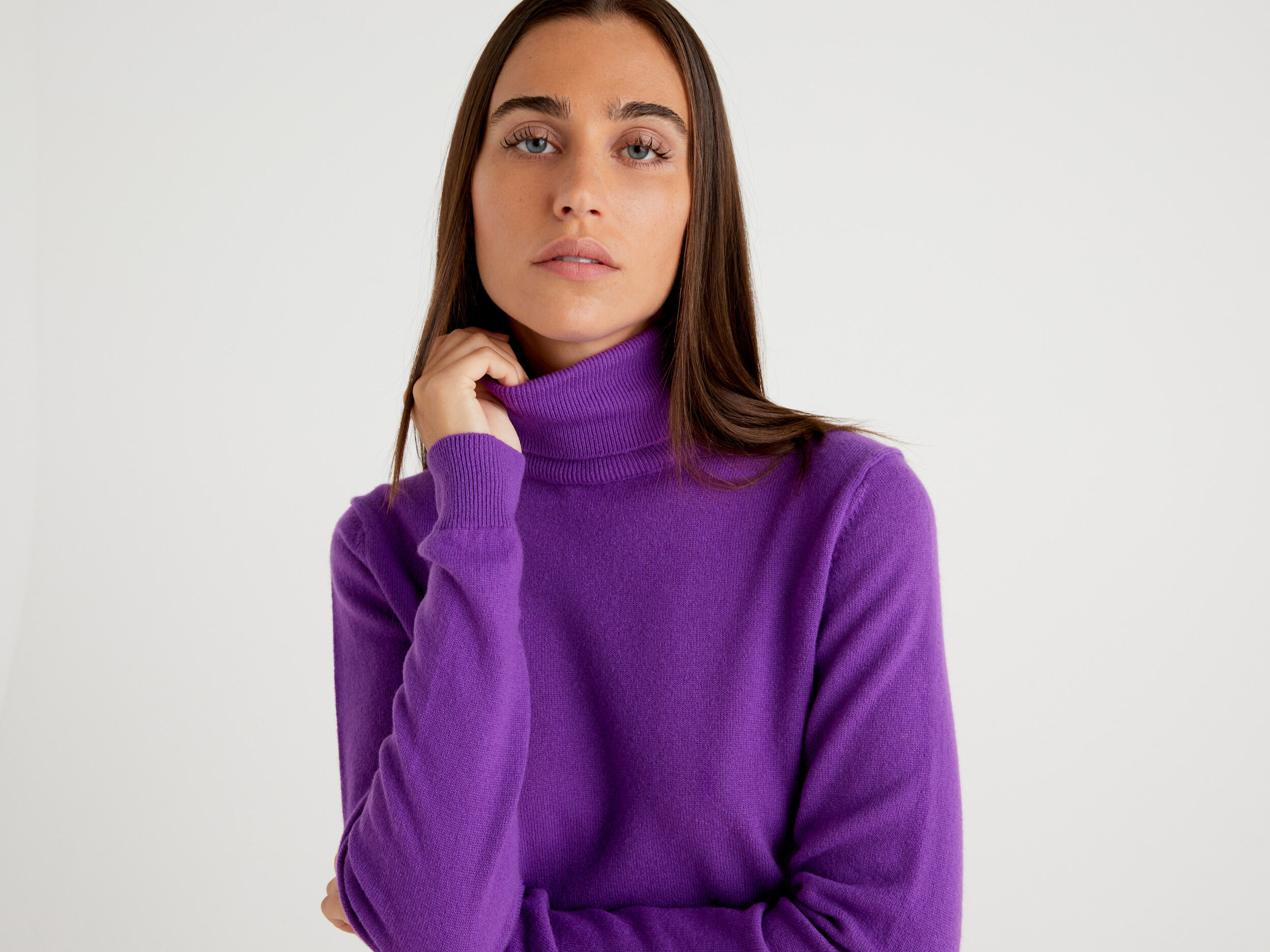 Purple turtleneck in pure Merino wool Violet Benetton