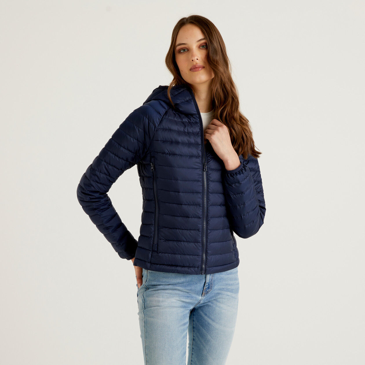 Navy blue puffer jacket women's sale