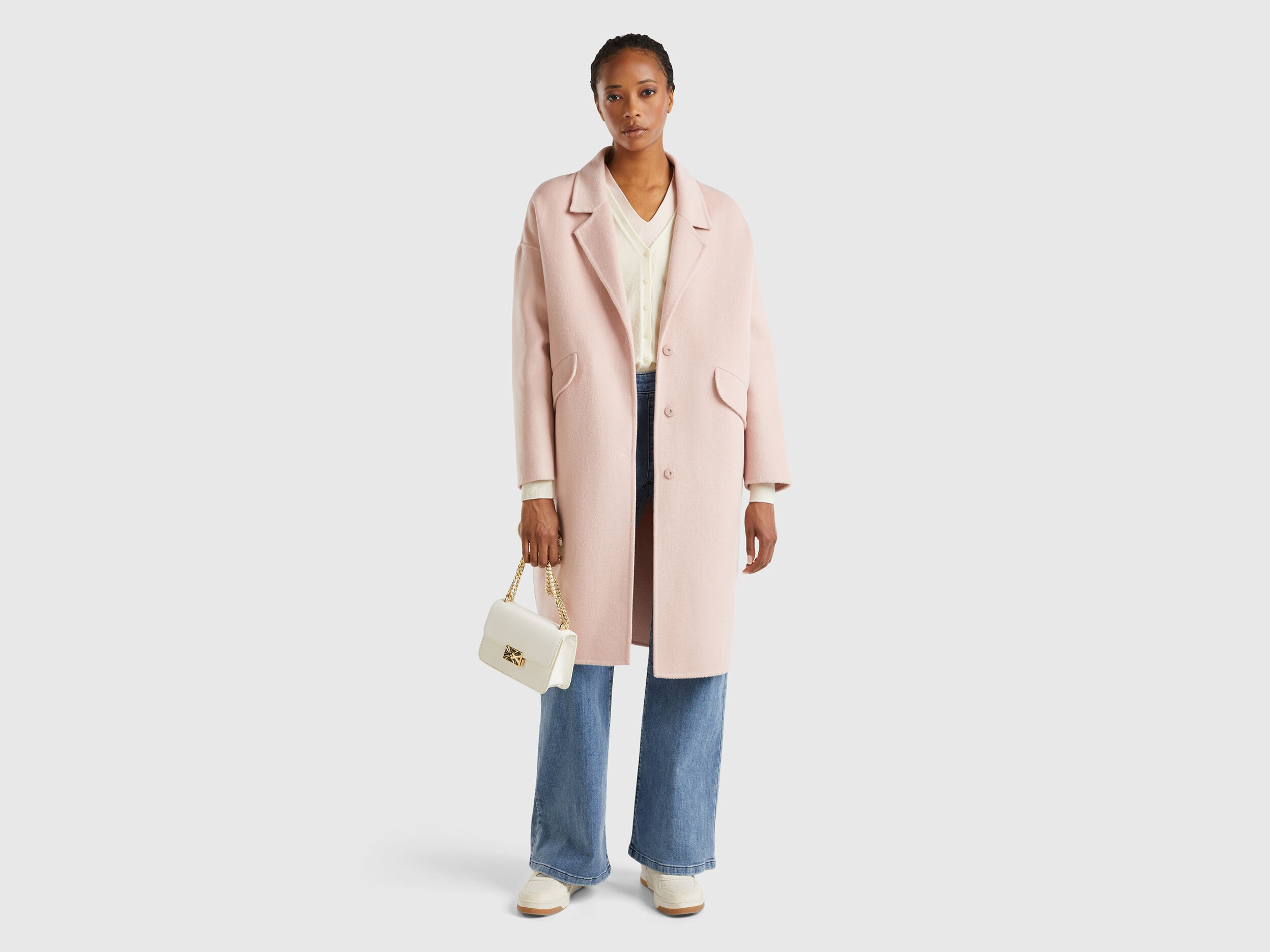 Midi coat in wool blend Pink Benetton