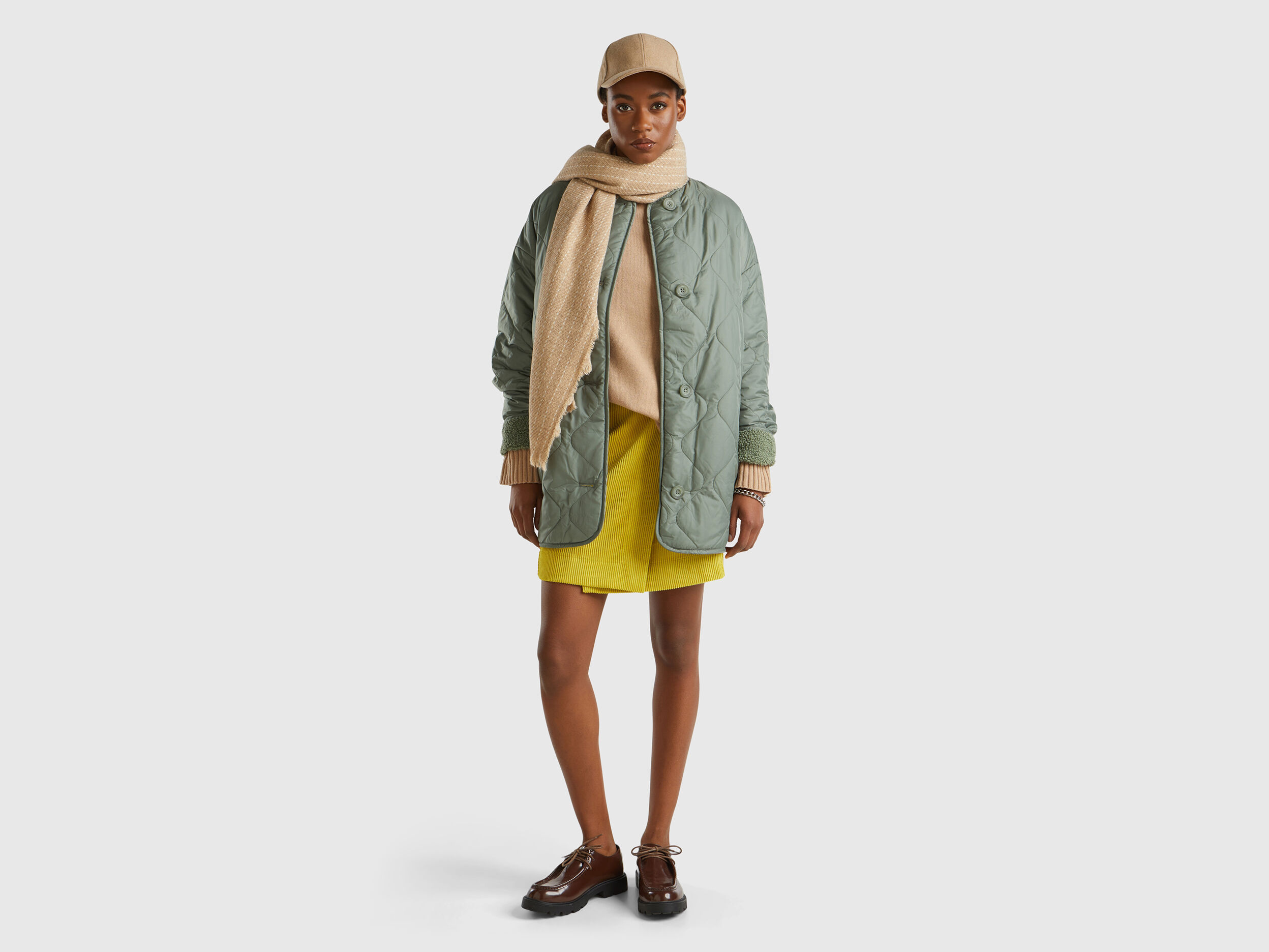 Long bomber jacket in nylon - Light Green | Benetton
