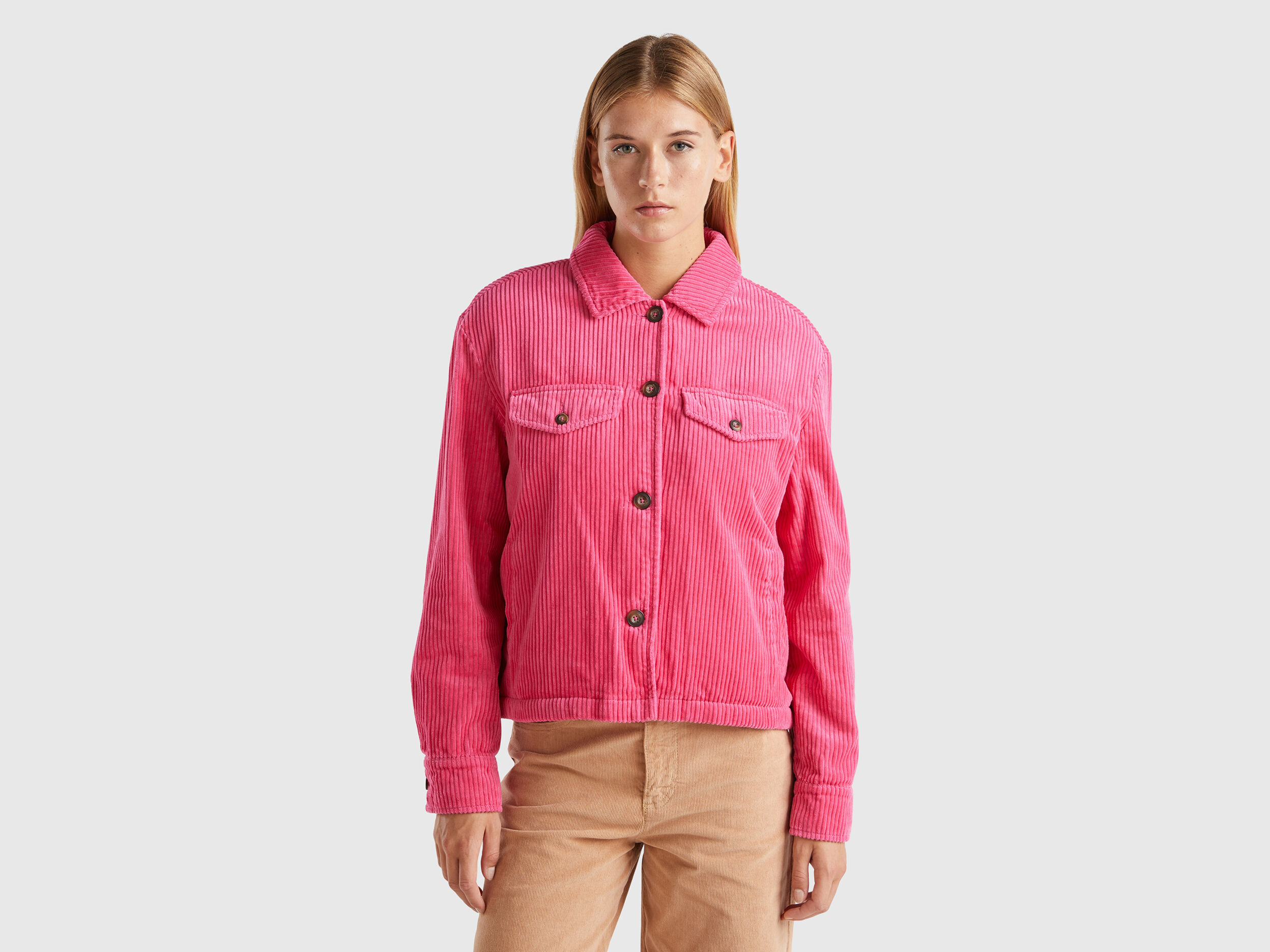 Velvet jacket with teddy lining - Fuchsia | Benetton