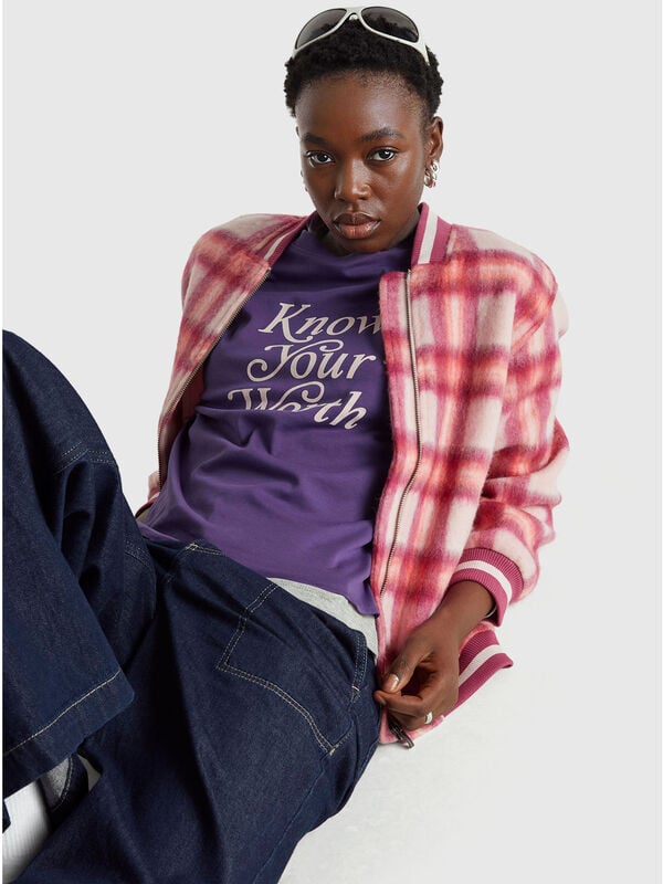 Chaqueta bomber a cuadros Mujer