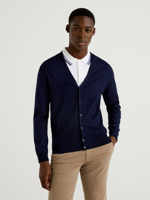 Cardigan in 100% cotton with V-neck Men