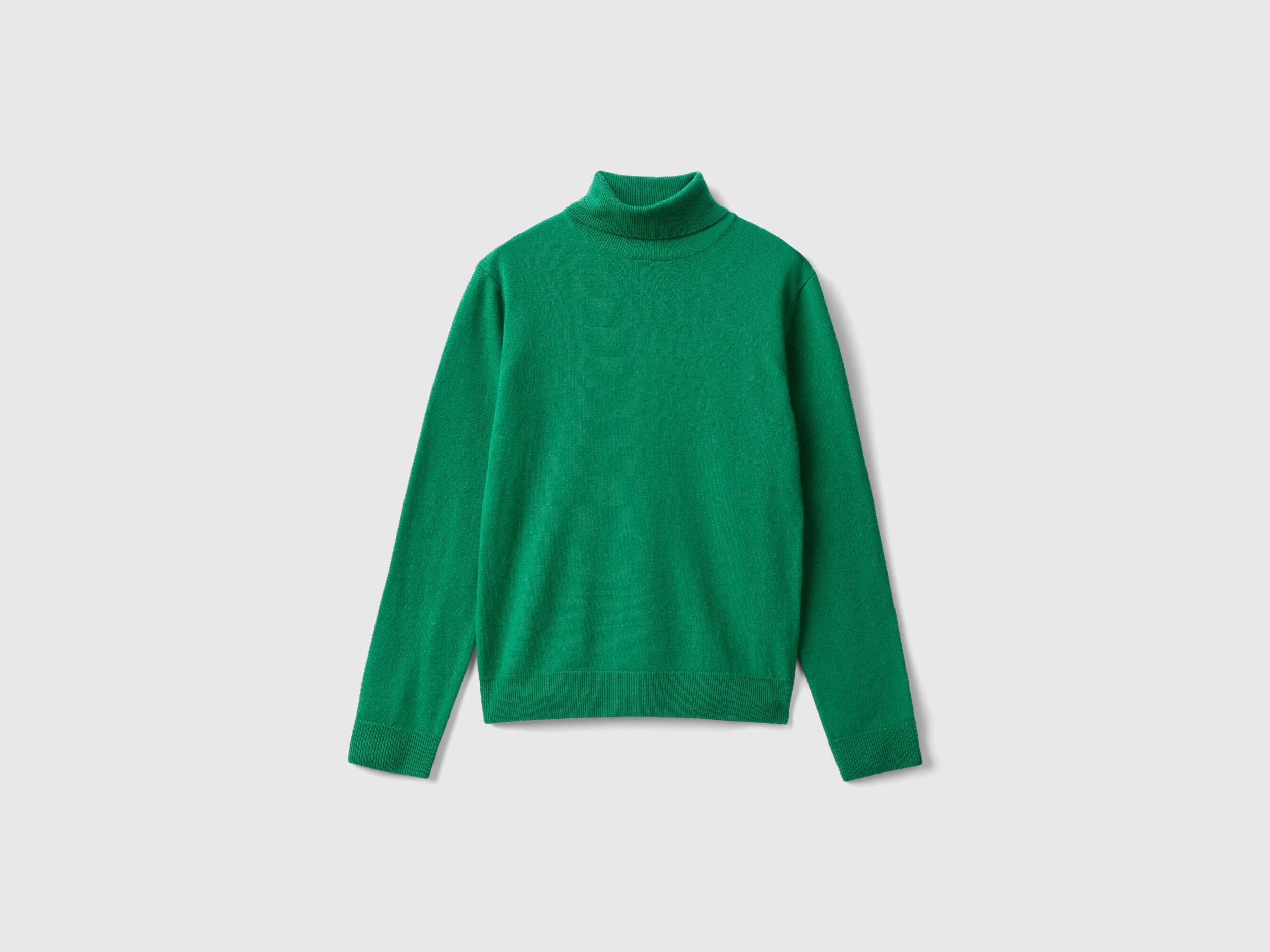 Forest green turtleneck in pure Merino wool Green Benetton