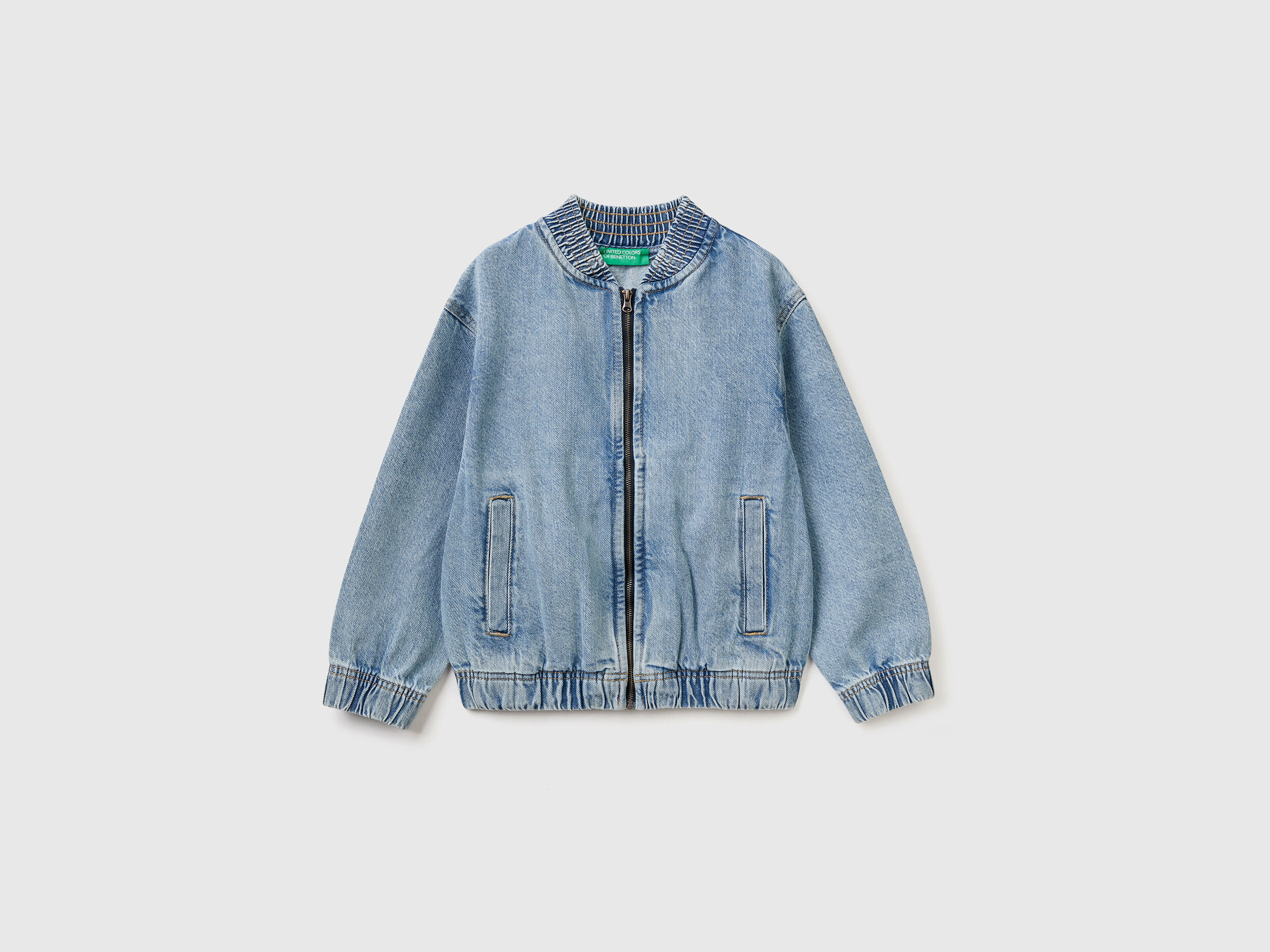 Lightweight denim bomber Sky Blue Benetton