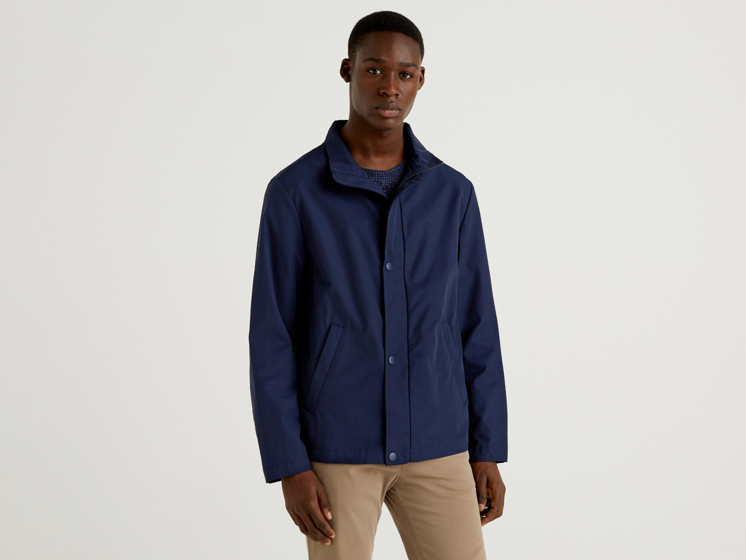 Blue button up jacket sales