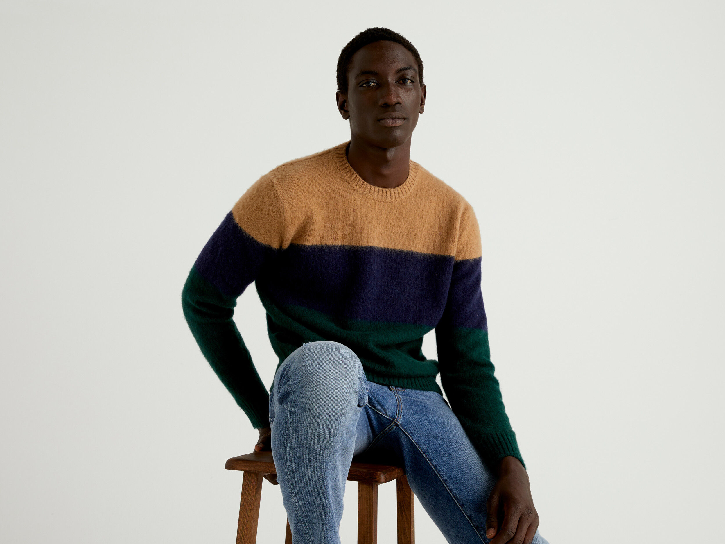 Color block sweater in pure Shetland wool Multi color Benetton