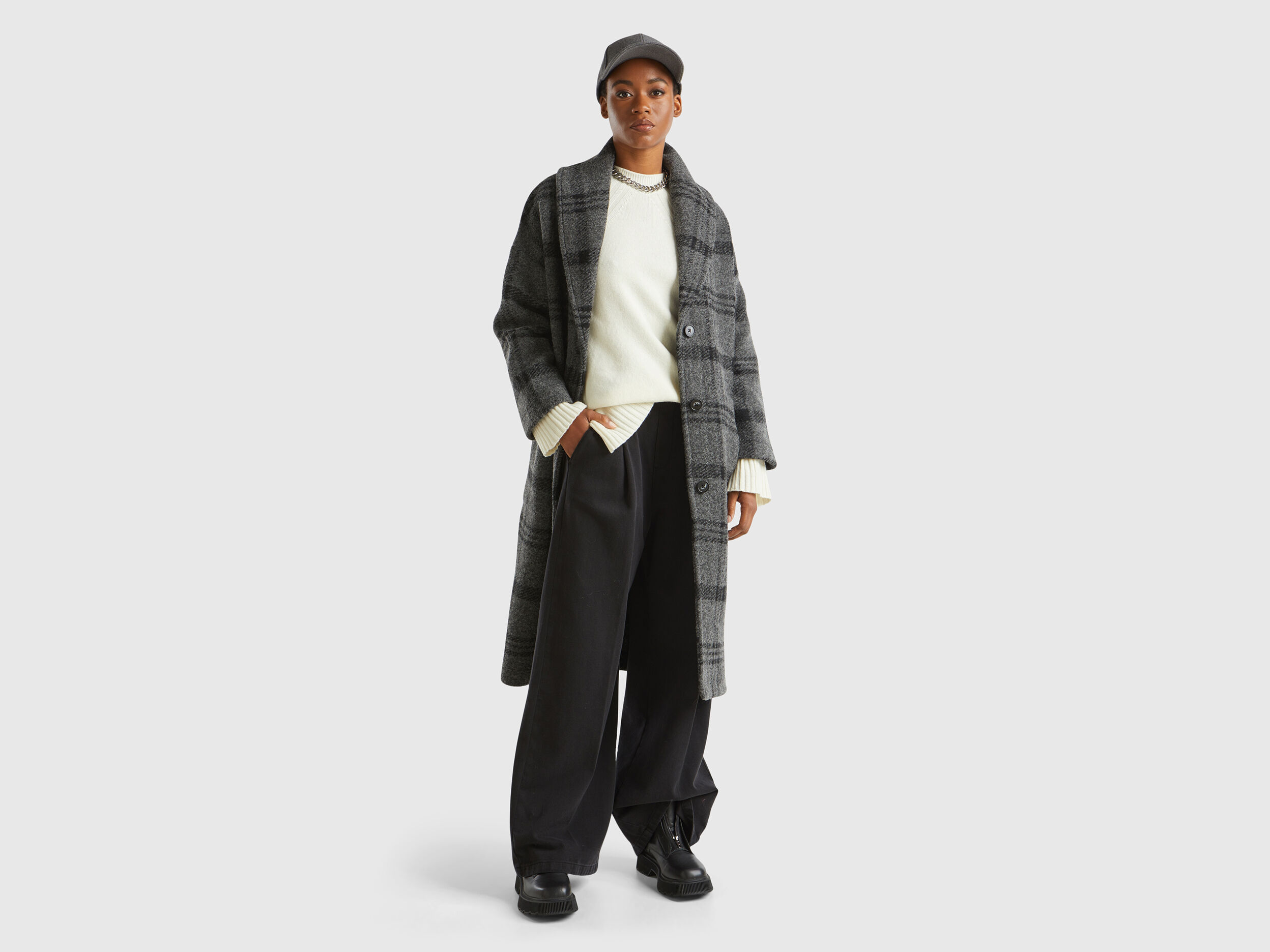 【NEW限定品】 check Jacquard coat Benetton | Gray Dark - ジャケット・アウター