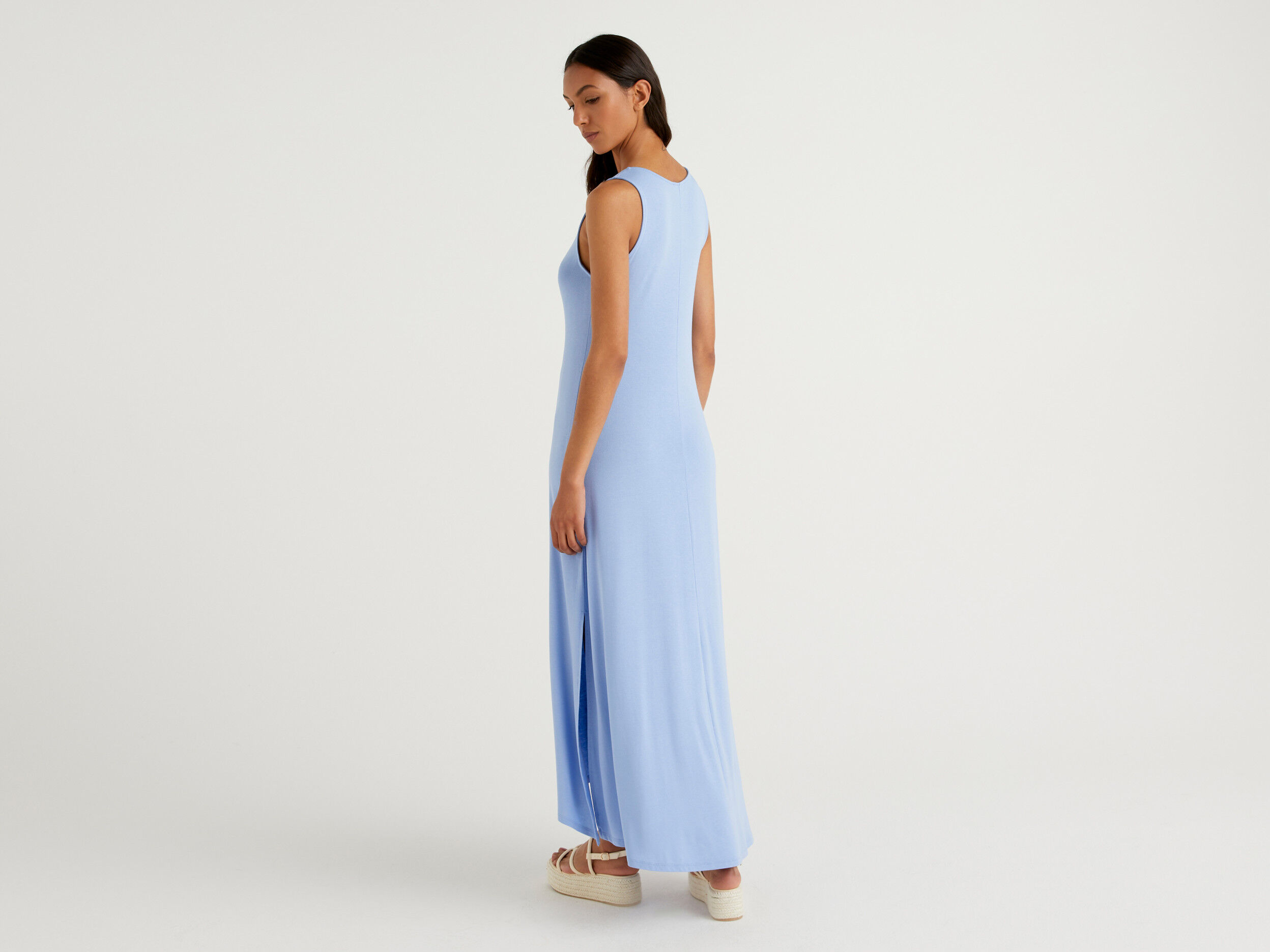 Long dress in stretch viscose - Light Blue