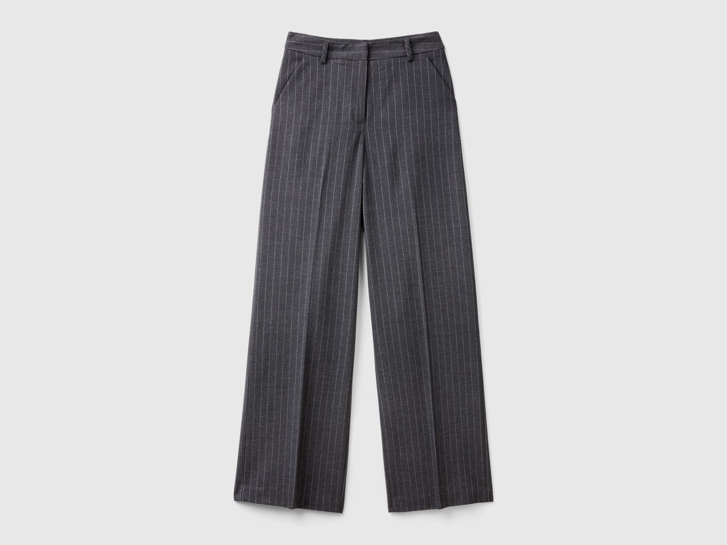 Pinstripe trousers with wide leg - Dark Gray | Benetton