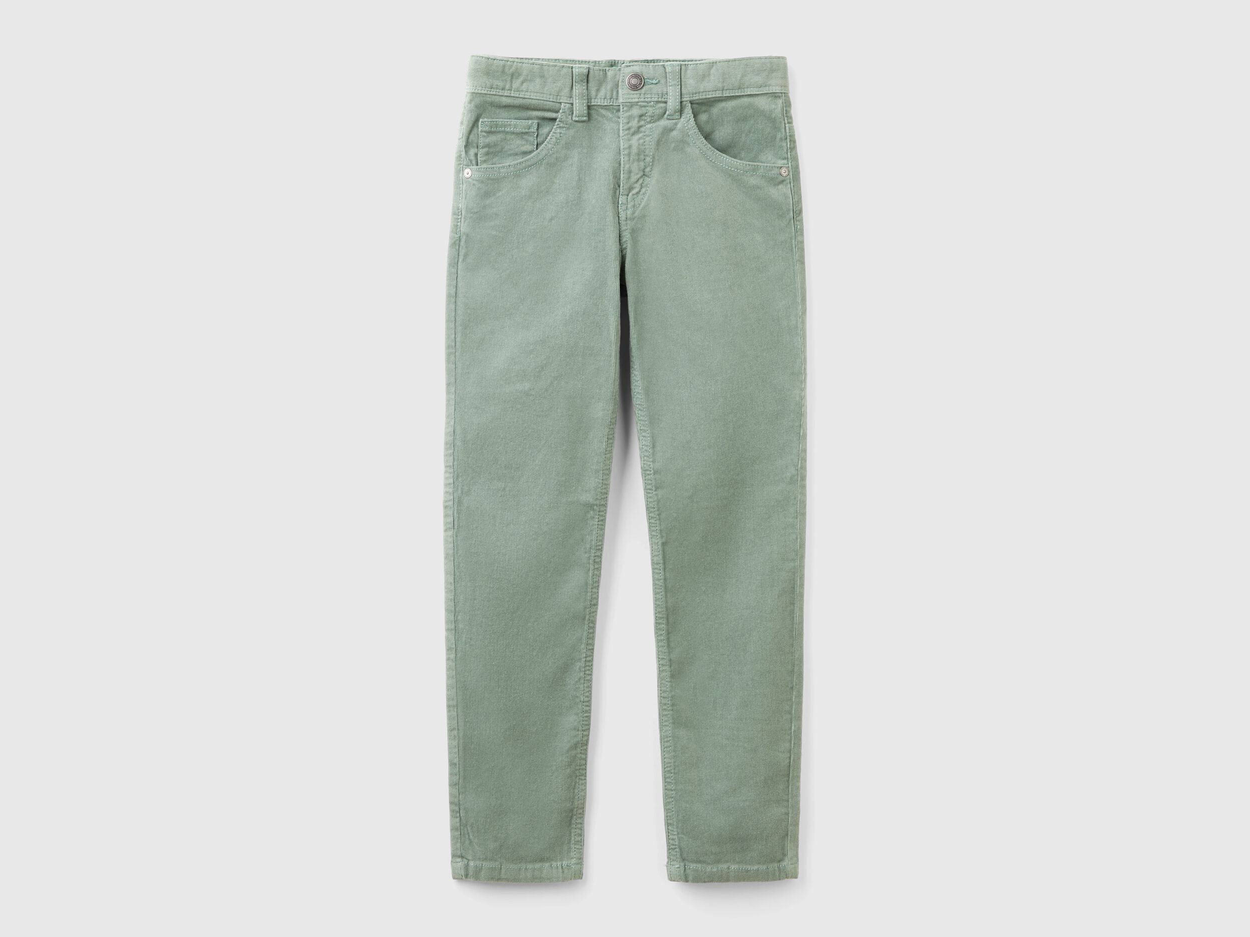 Slim fit stretch corduroy trousers - Light Green | Benetton