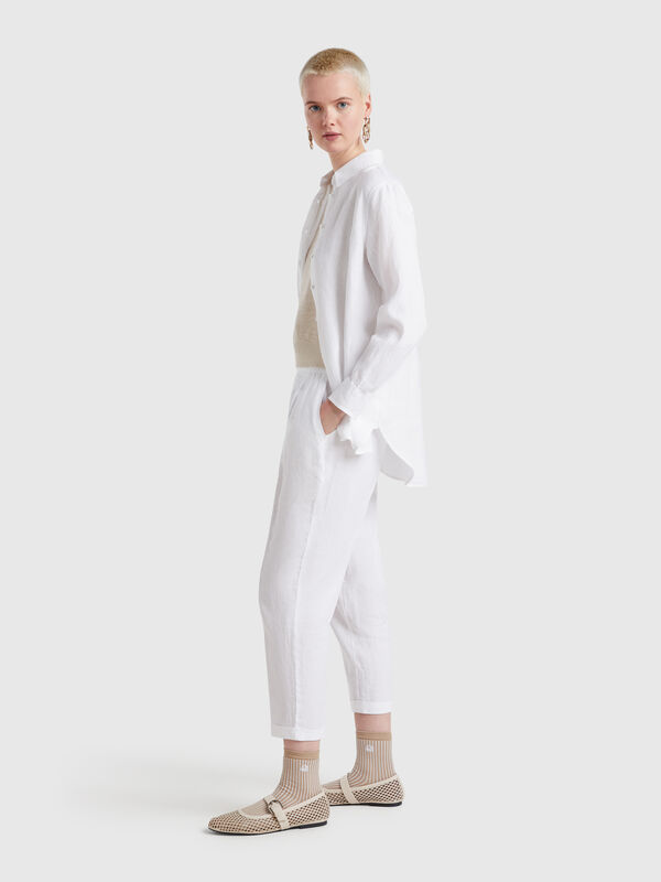 Pantalón cropped 100% lino Mujer