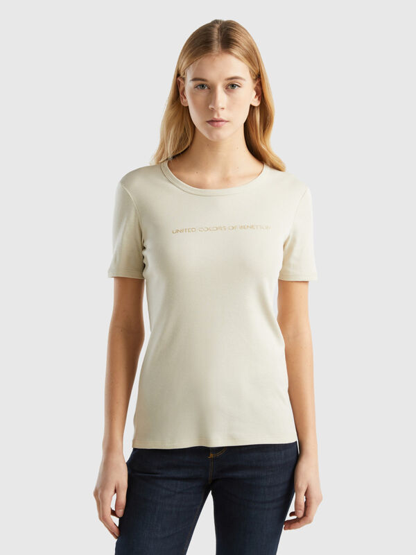 Camiseta de 100% algodón con estampado de logotipo con glitter Mujer