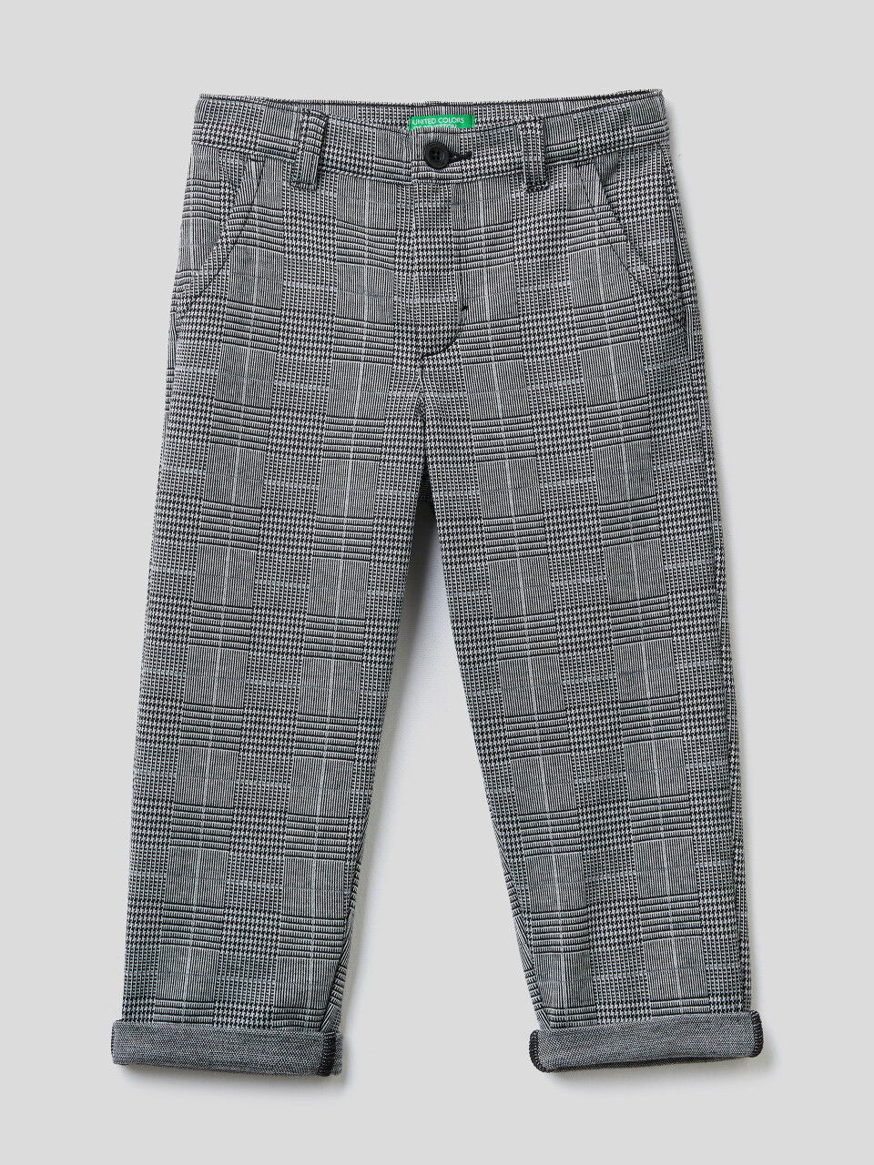 New Benetton 012 Benetton Boys Black and White Check Lined Trousers With Braces Size 8 