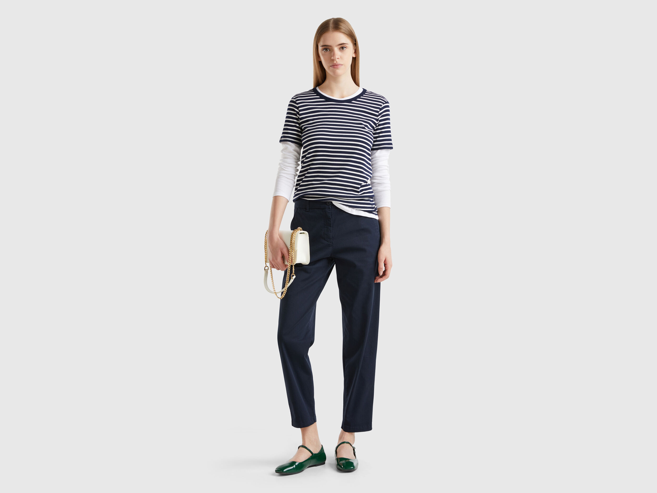 Stretch cotton chino trousers - Dark Blue | Benetton