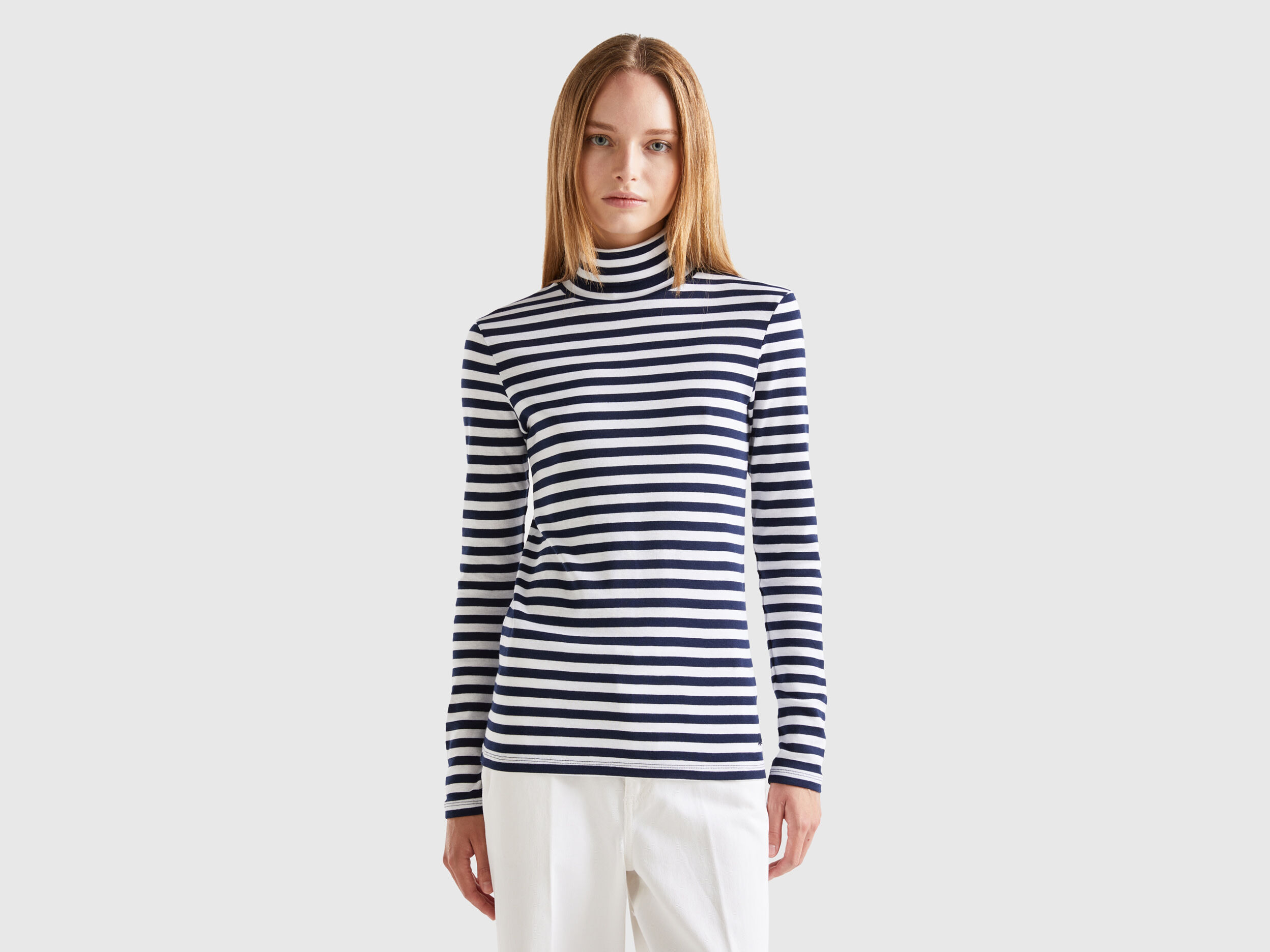 Striped turtleneck t shirt Blue Benetton