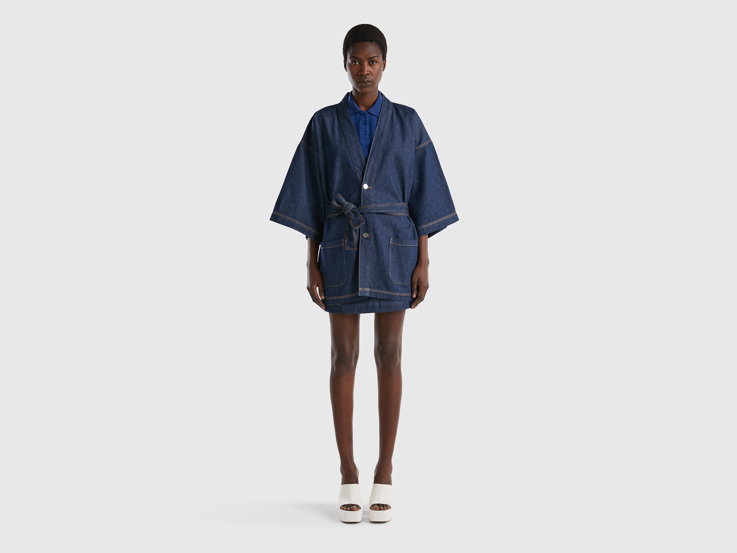 Chambray kimono jacket Dark Blue Benetton