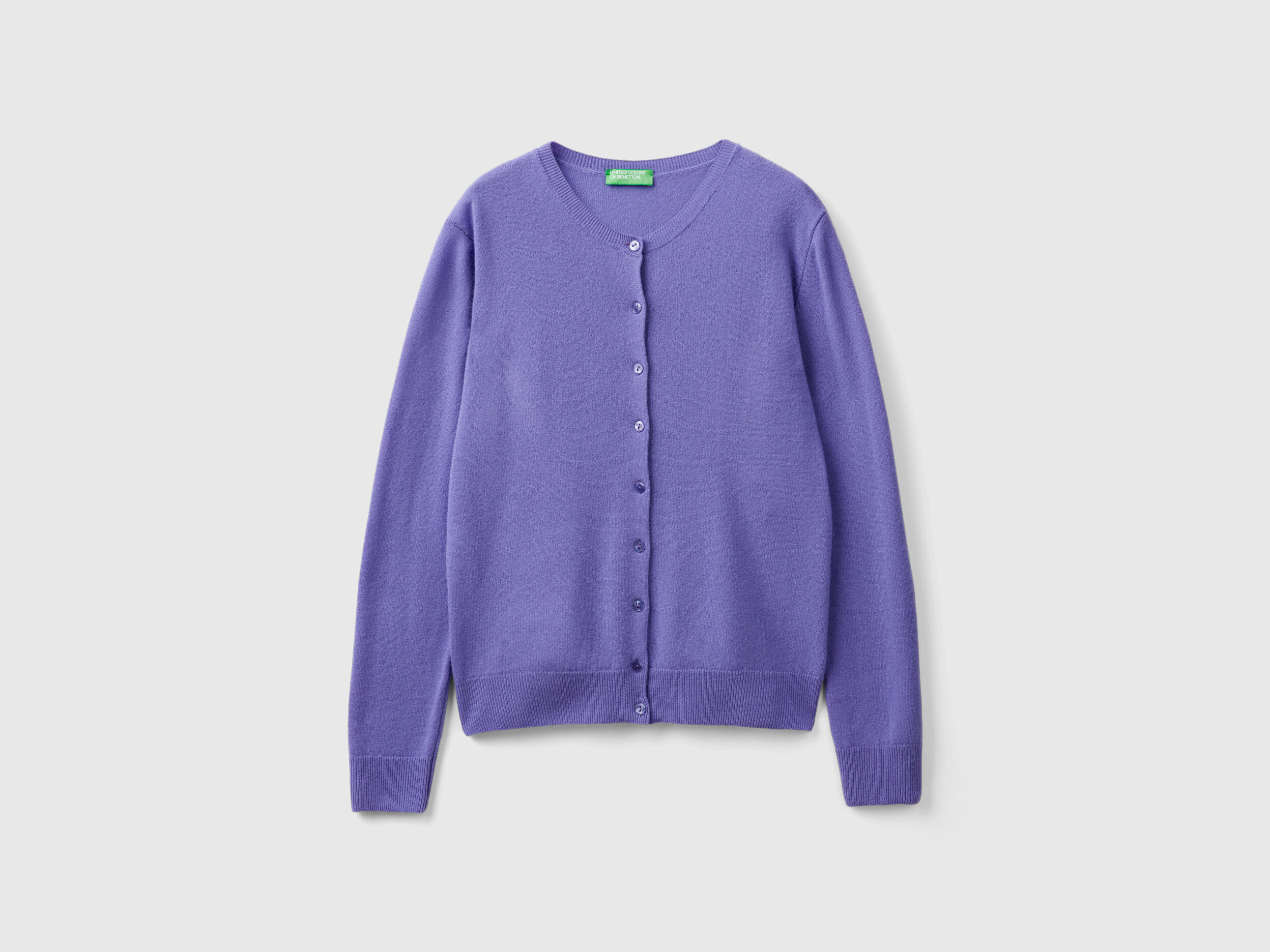 Purple crew neck cardigan in pure Merino wool Purple Benetton