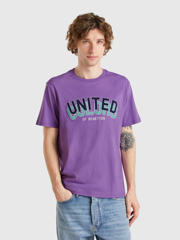 Camiseta morada de algodón con logo negro Hombre