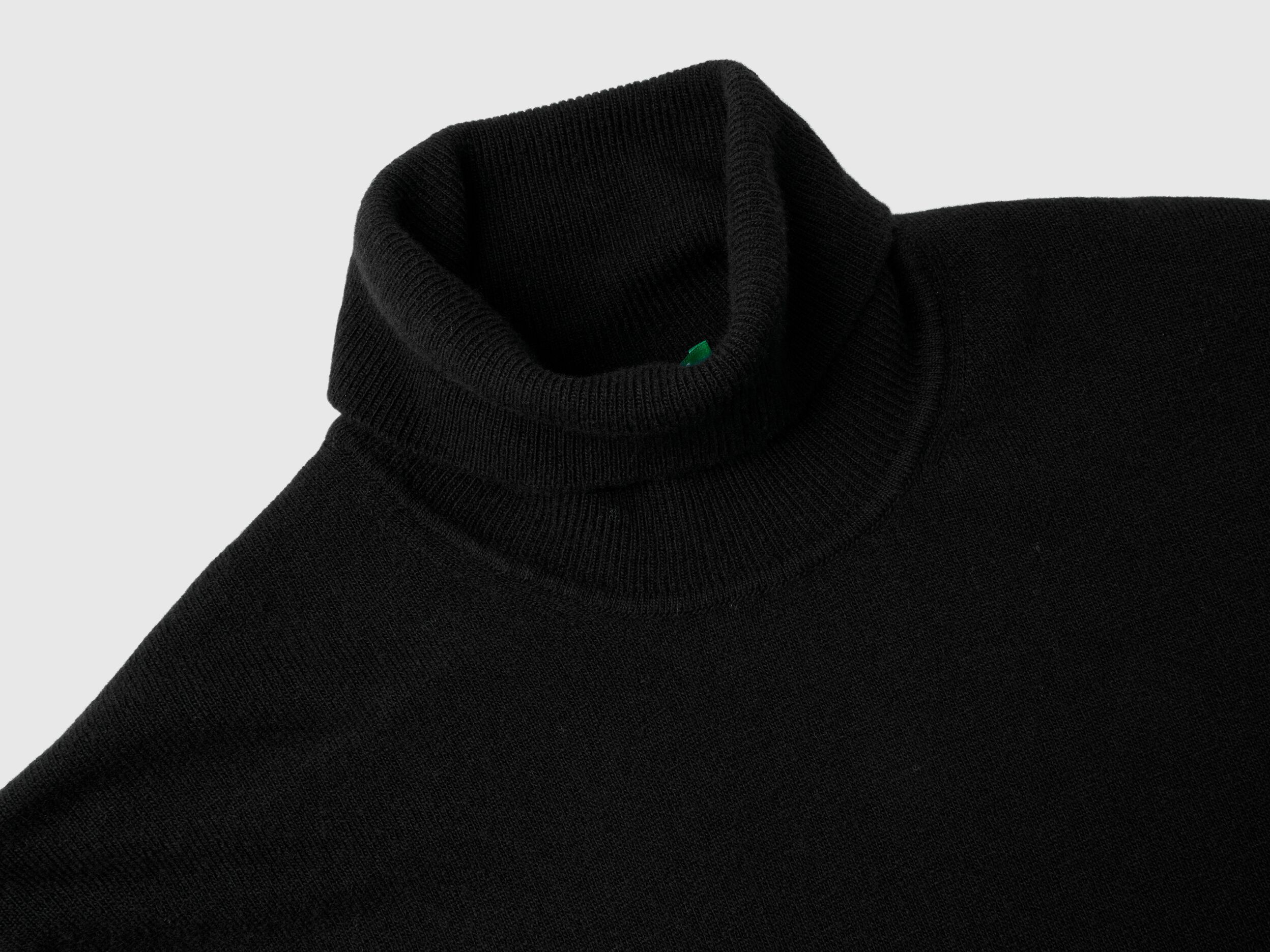 Black turtleneck in pure Merino wool Black Benetton
