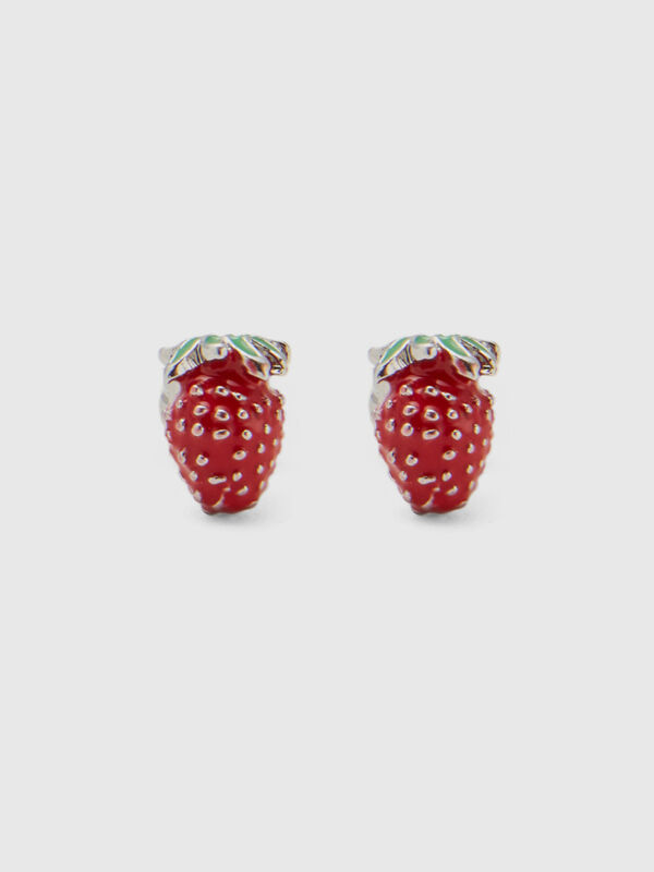 Stud earrings with red strawberry Women