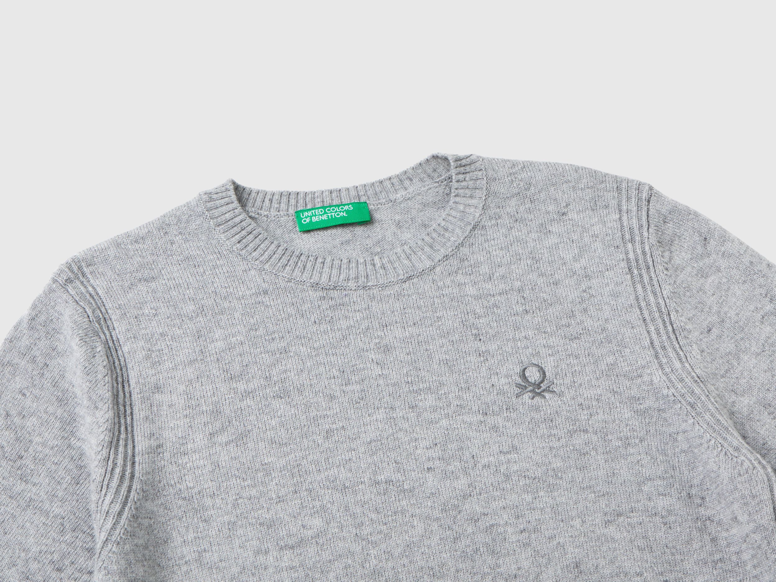 Sweater in cashmere and wool blend Light Gray Benetton