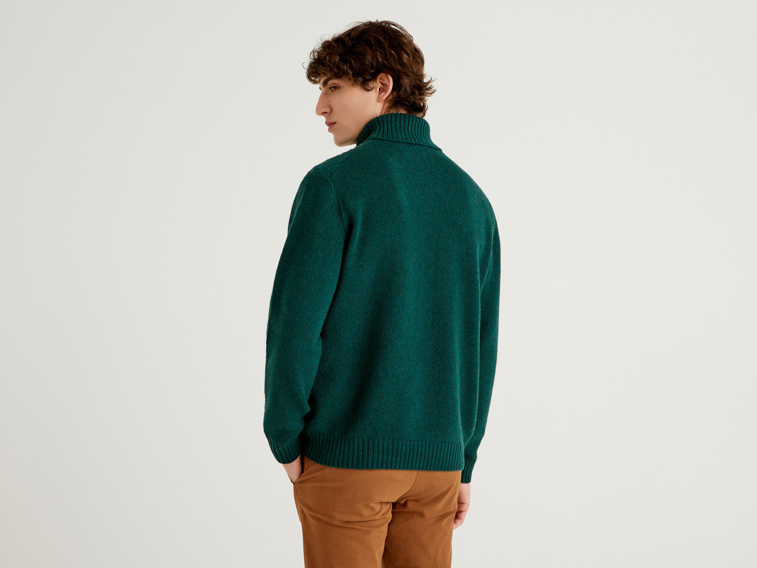 Turtleneck in pure Shetland wool Dark Green Benetton