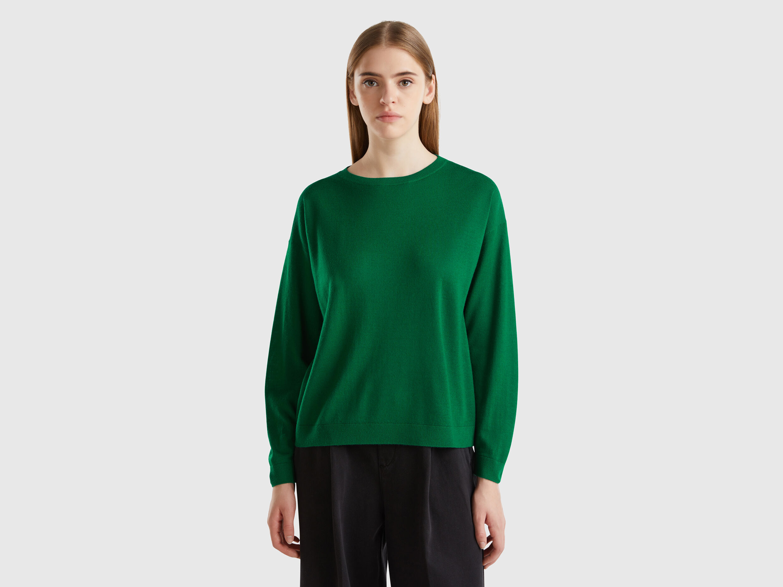 Green crew neck sweater women's on sale