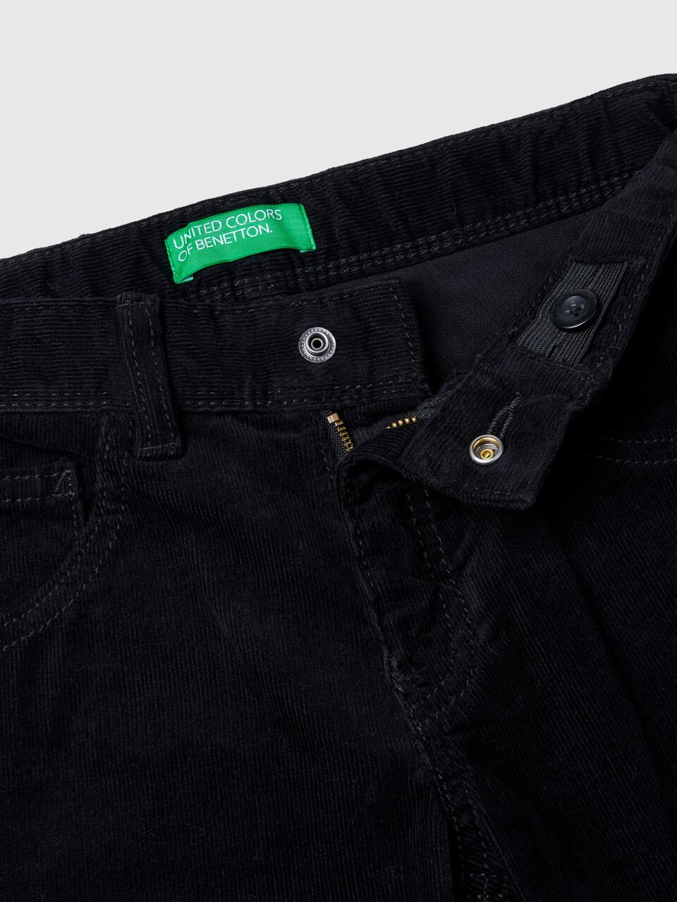 Slim fit stretch corduroy trousers - Black | Benetton