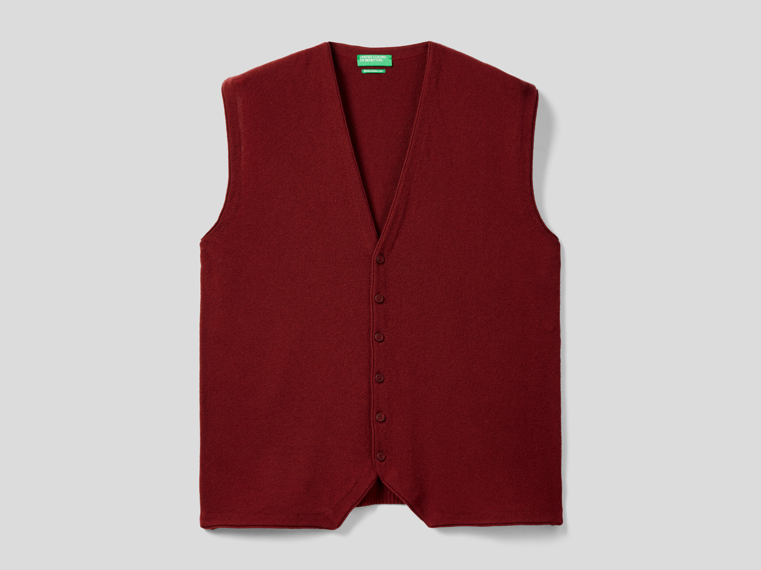 Vest in 100% Merino wool with buttons - Burgundy | Benetton