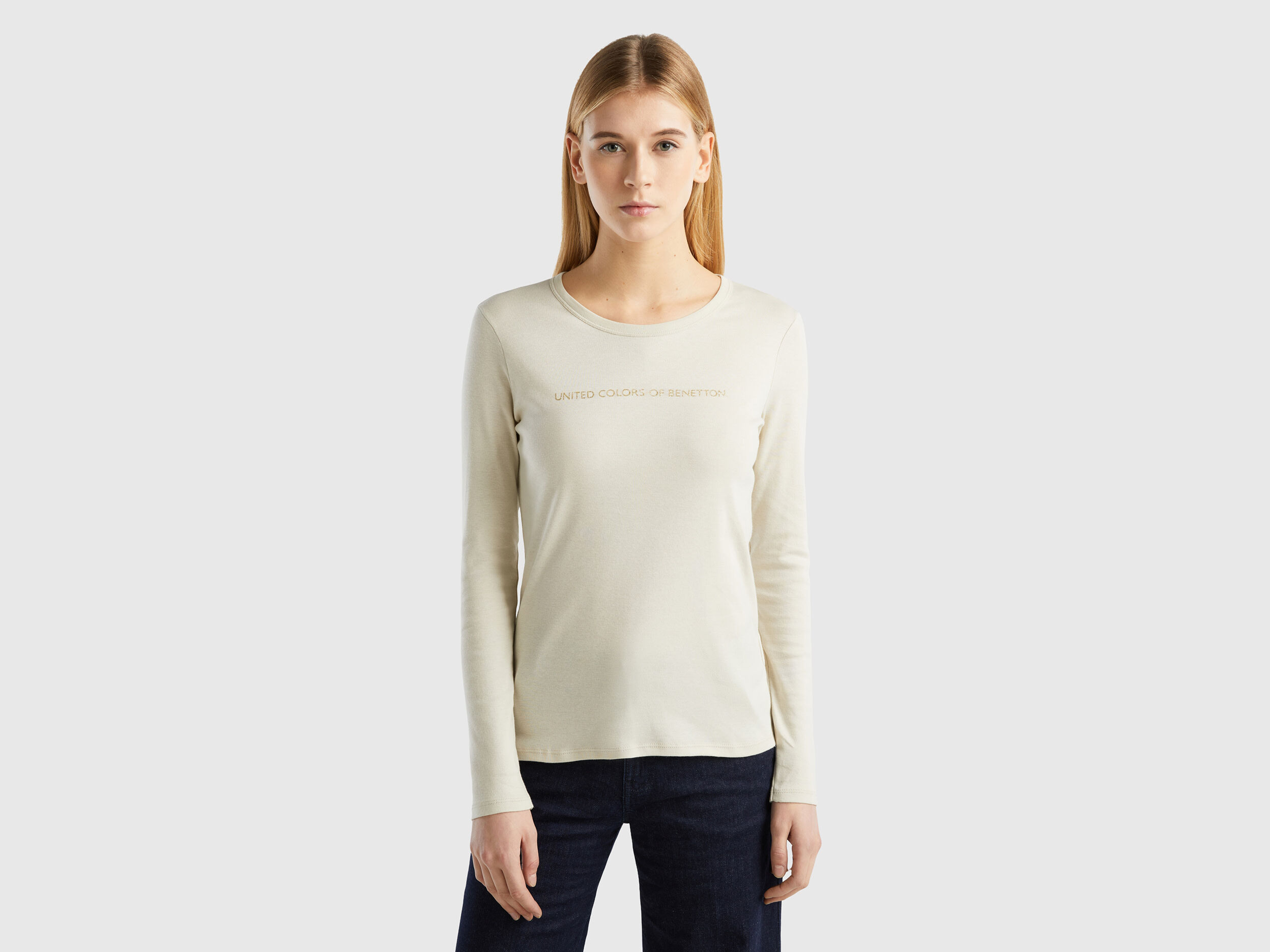 Camiseta beige de manga larga de 100 algodon Beige Benetton