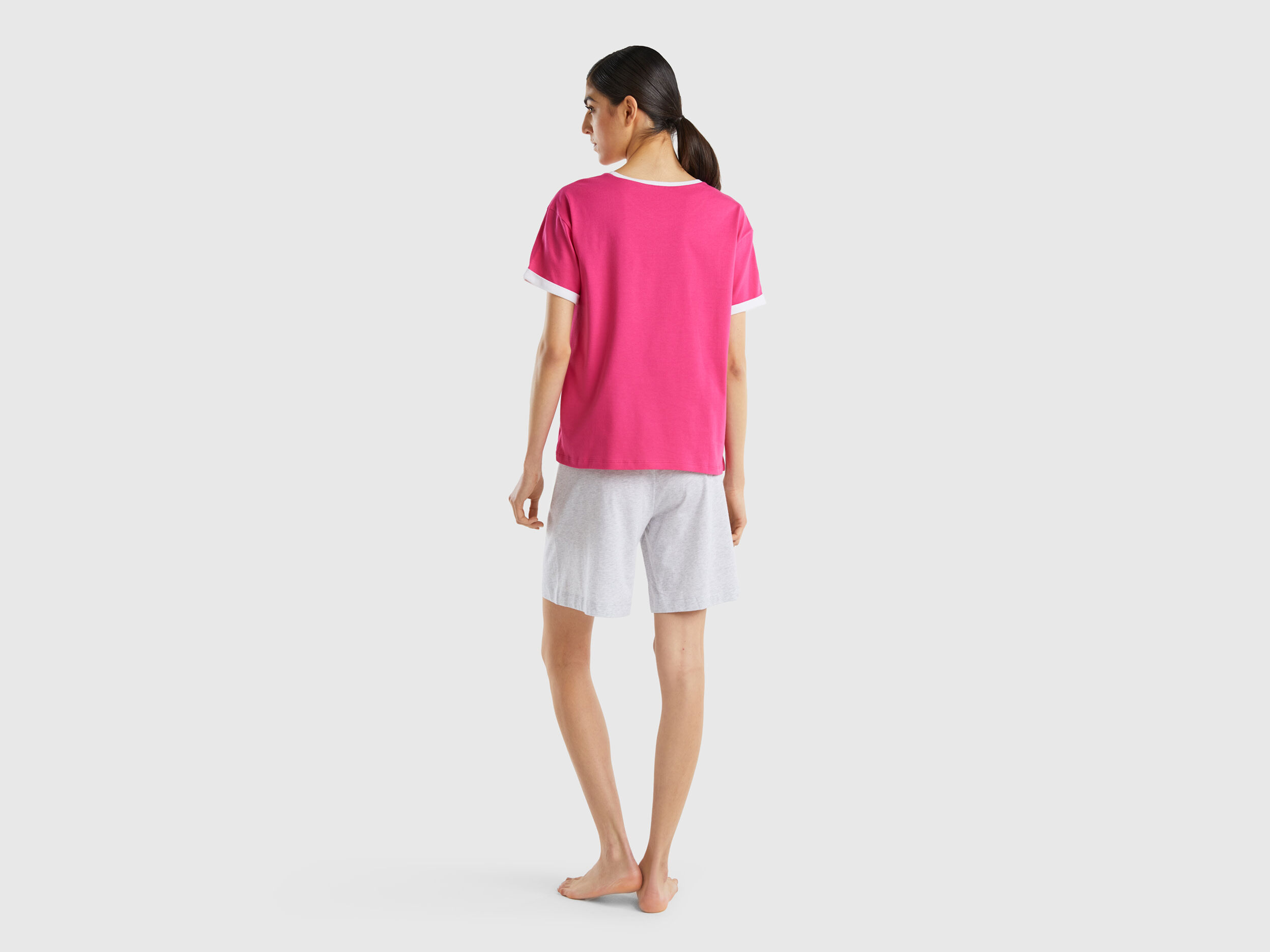 Short pyjamas in long fiber cotton Fuchsia Benetton