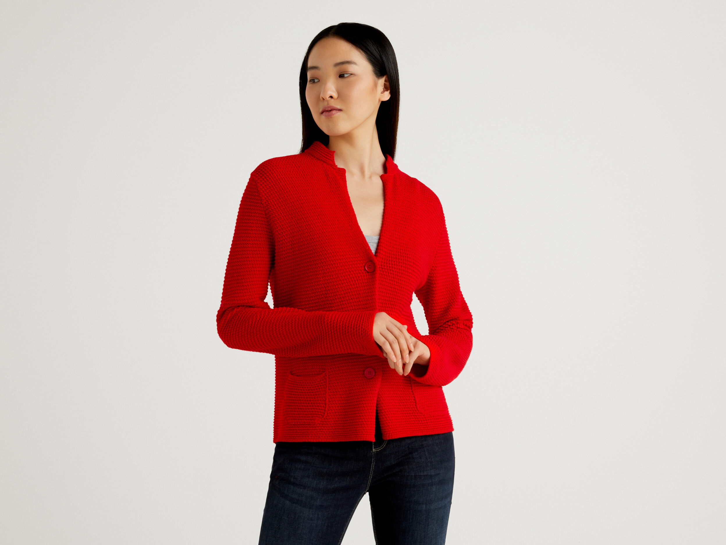 100 cotton knit jacket Red Benetton