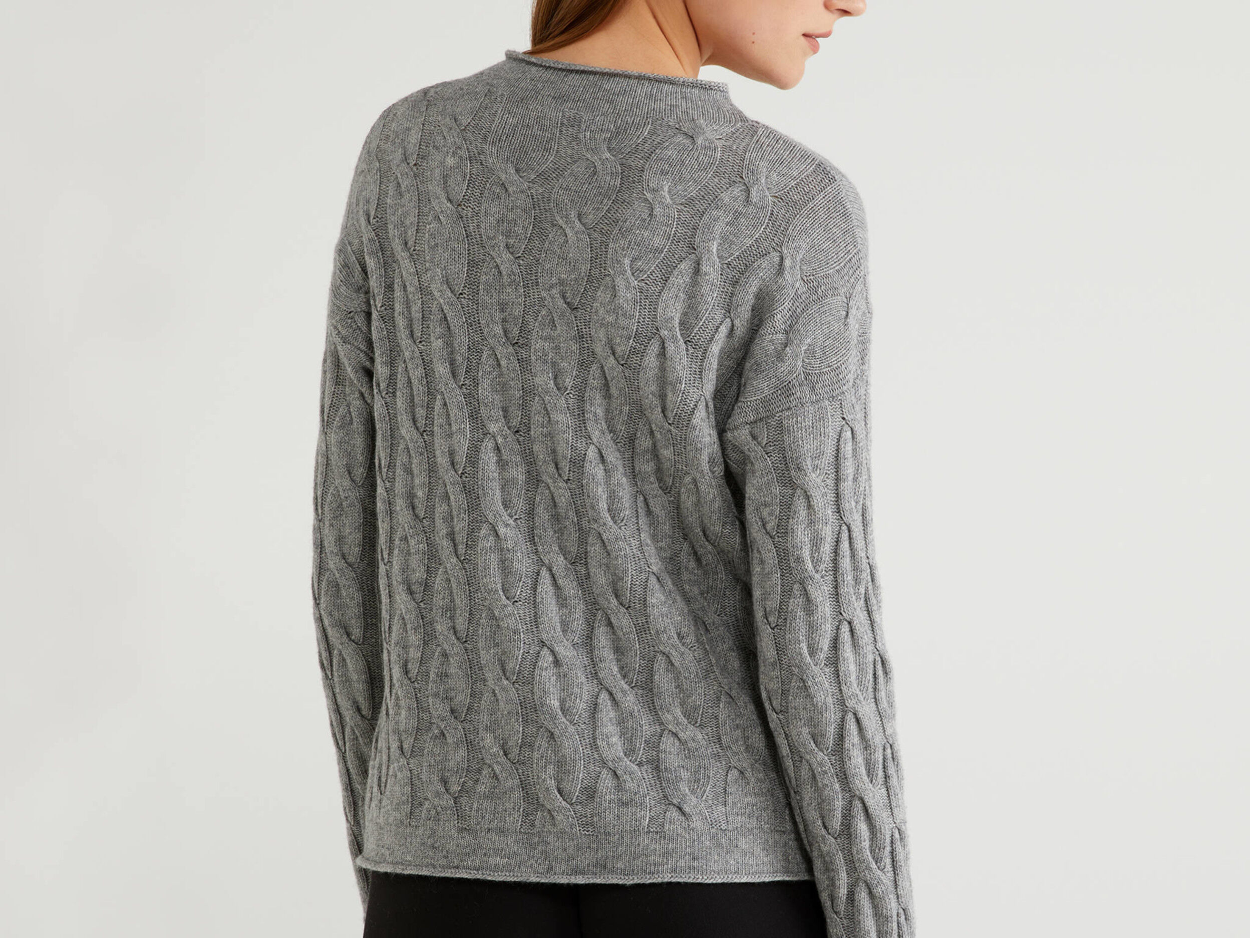 grey cable knit turtleneck sweater