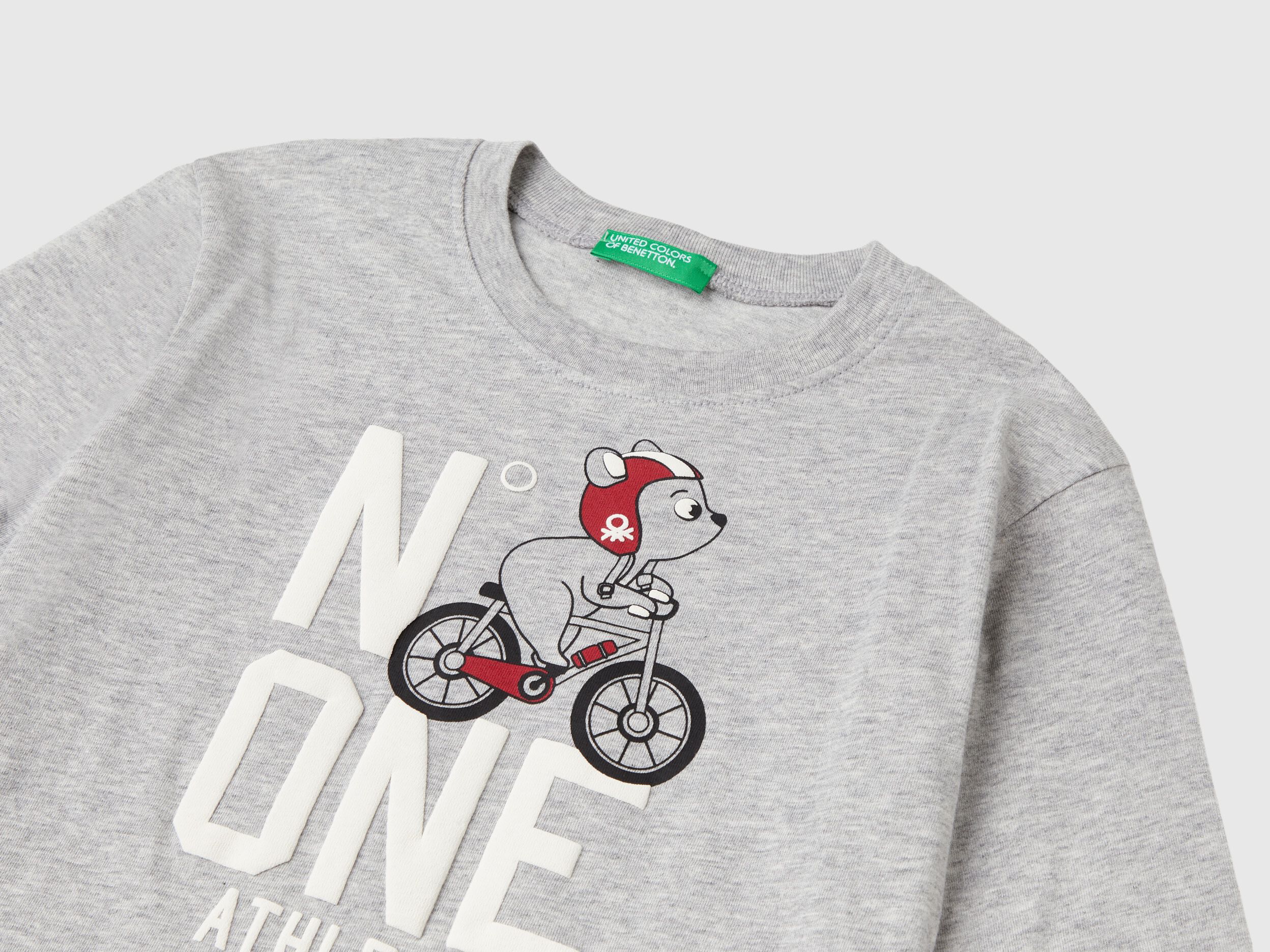 T shirt in organic cotton with print Light Gray Benetton