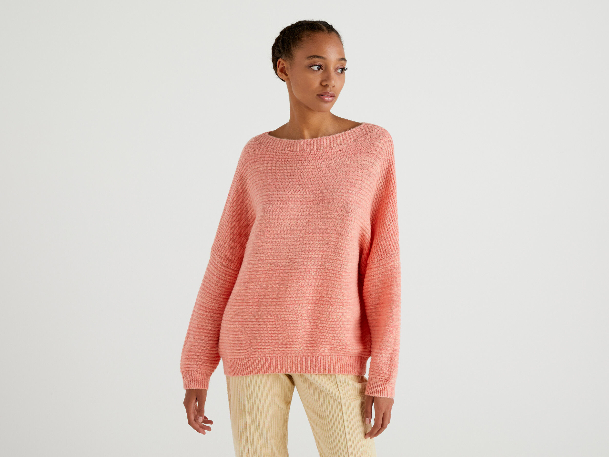 Boxy fit sweater in wool blend Strawberry Benetton