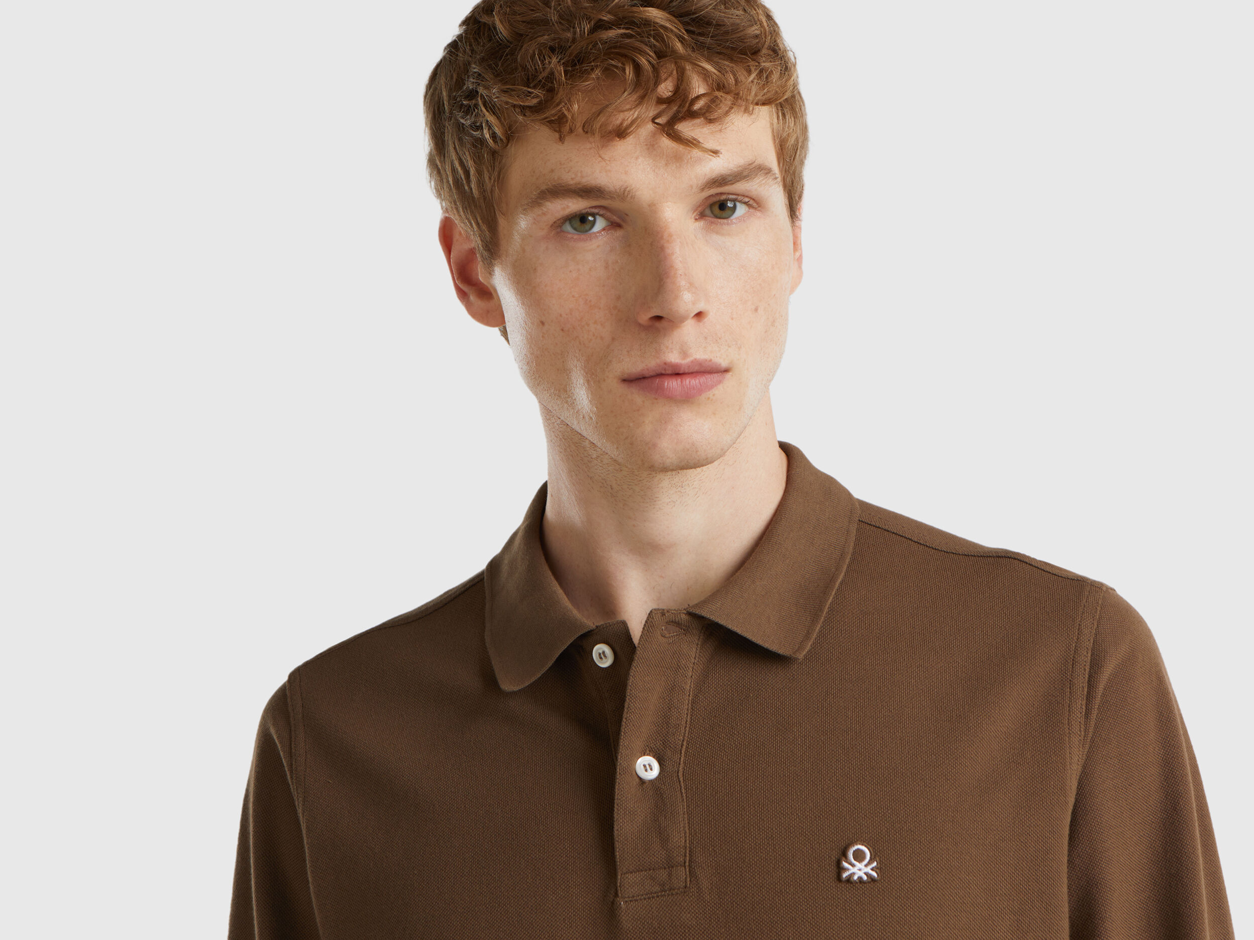 Polo de manga larga de 100 algodon Marron Benetton