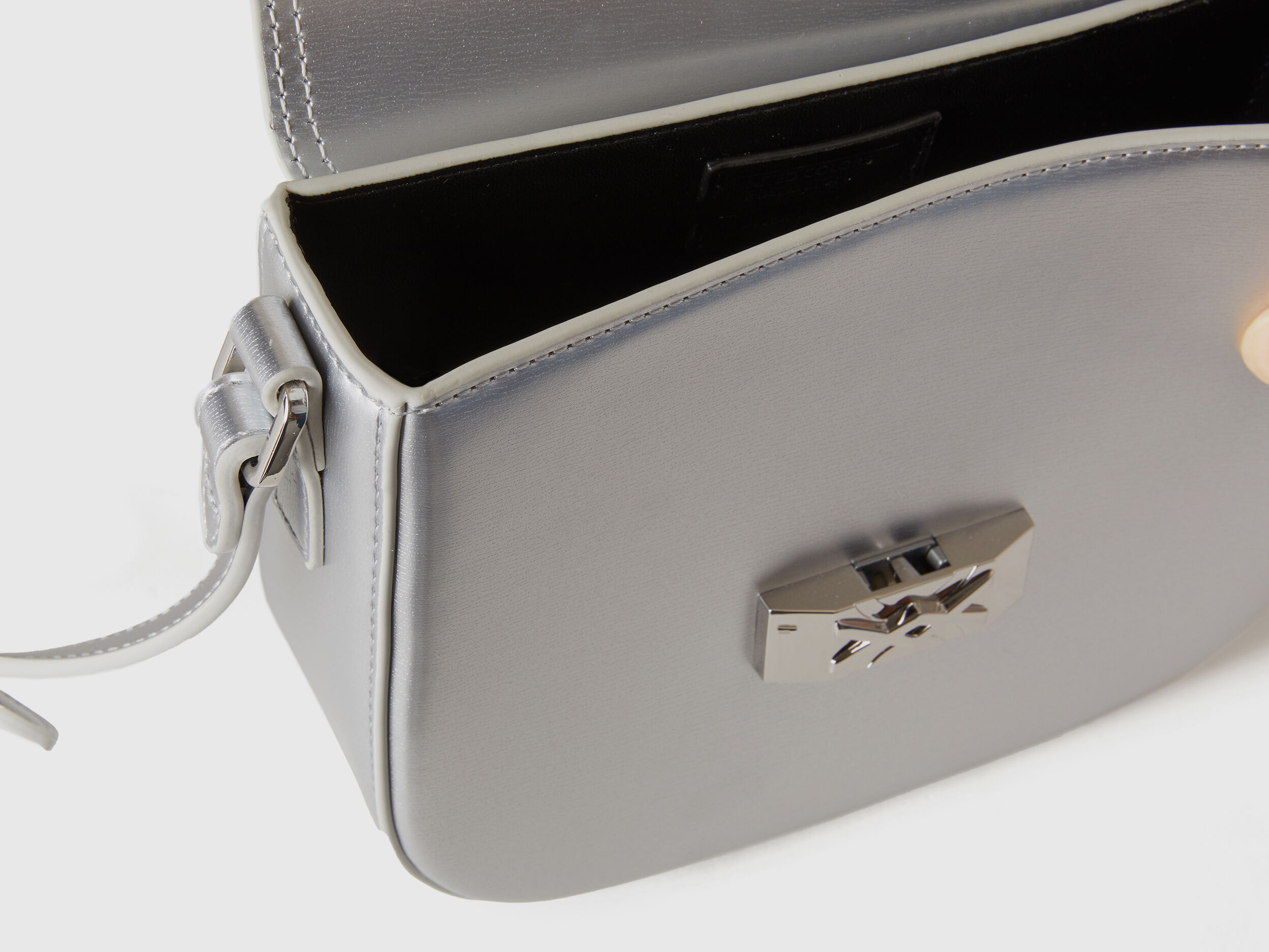 Small crossbody bag in synthetic patent leather Silver Benetton