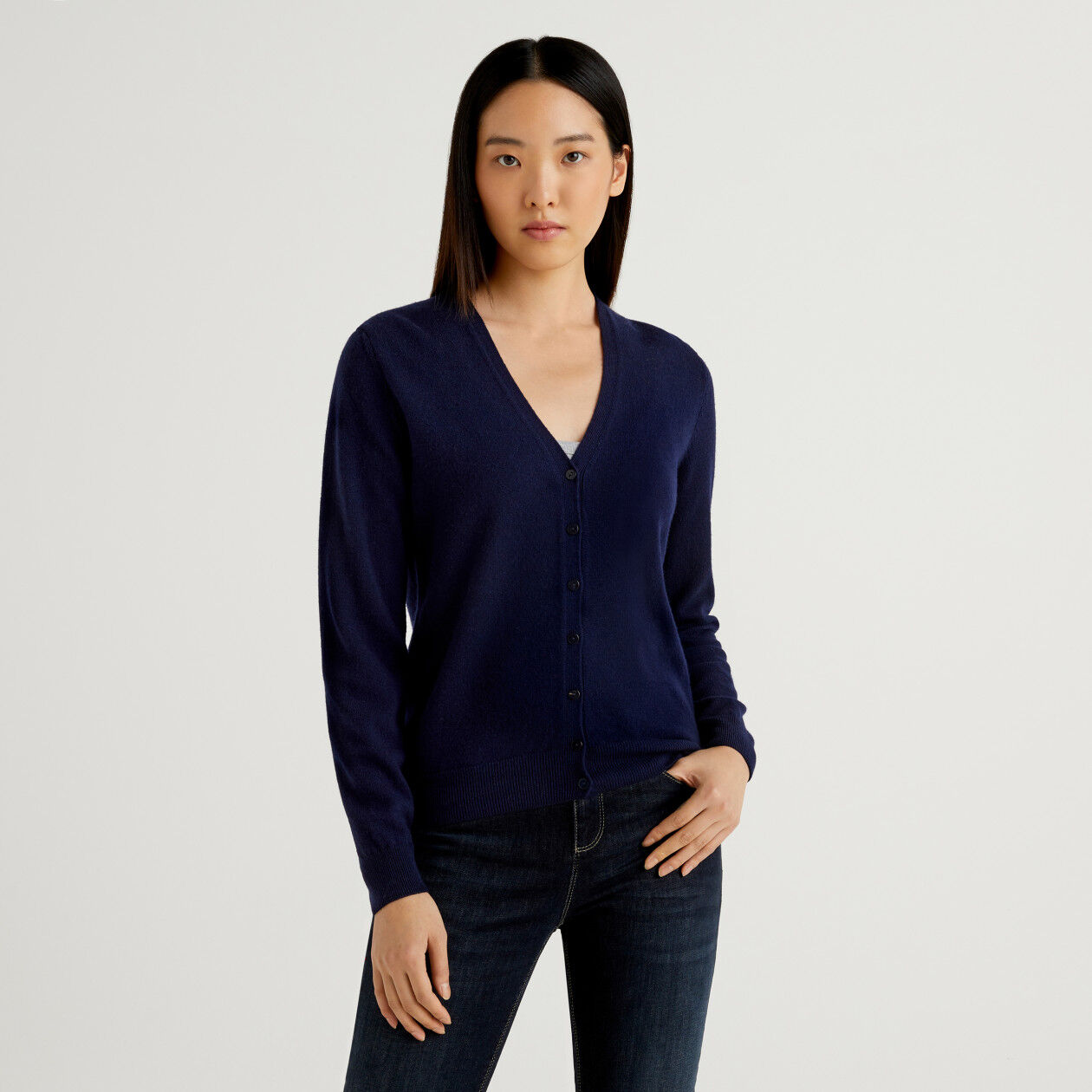 navy blue v neck cardigan womens