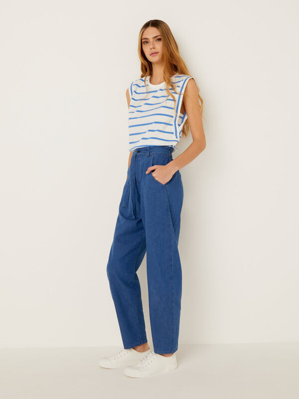 Paperbag trousers in denim and linen Women