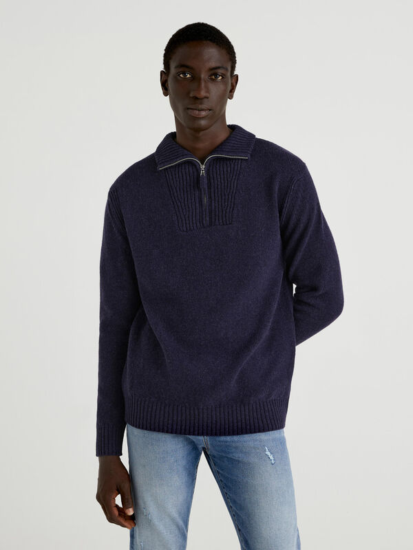 Sweater in pure Shetland wool with zip on the neck Men