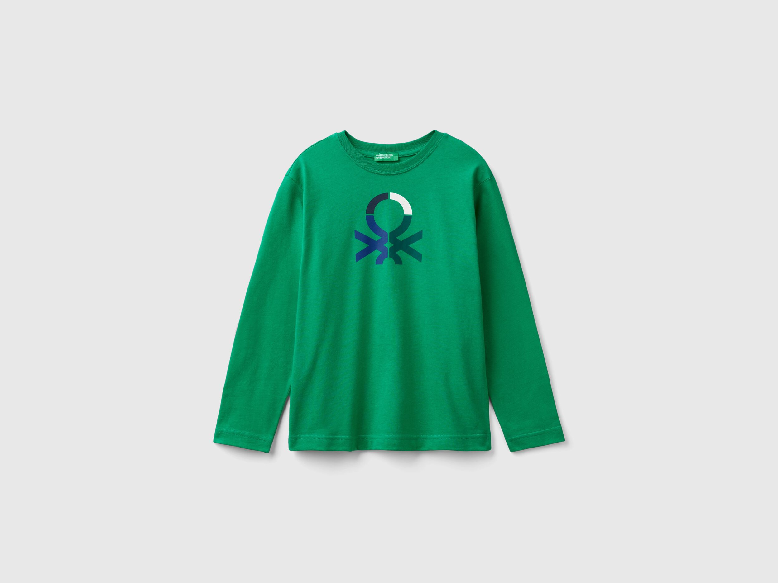 Long sleeve 100% organic cotton t-shirt - Green | Benetton
