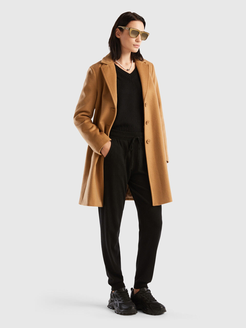 Short coat in wool blend cloth Beige Benetton