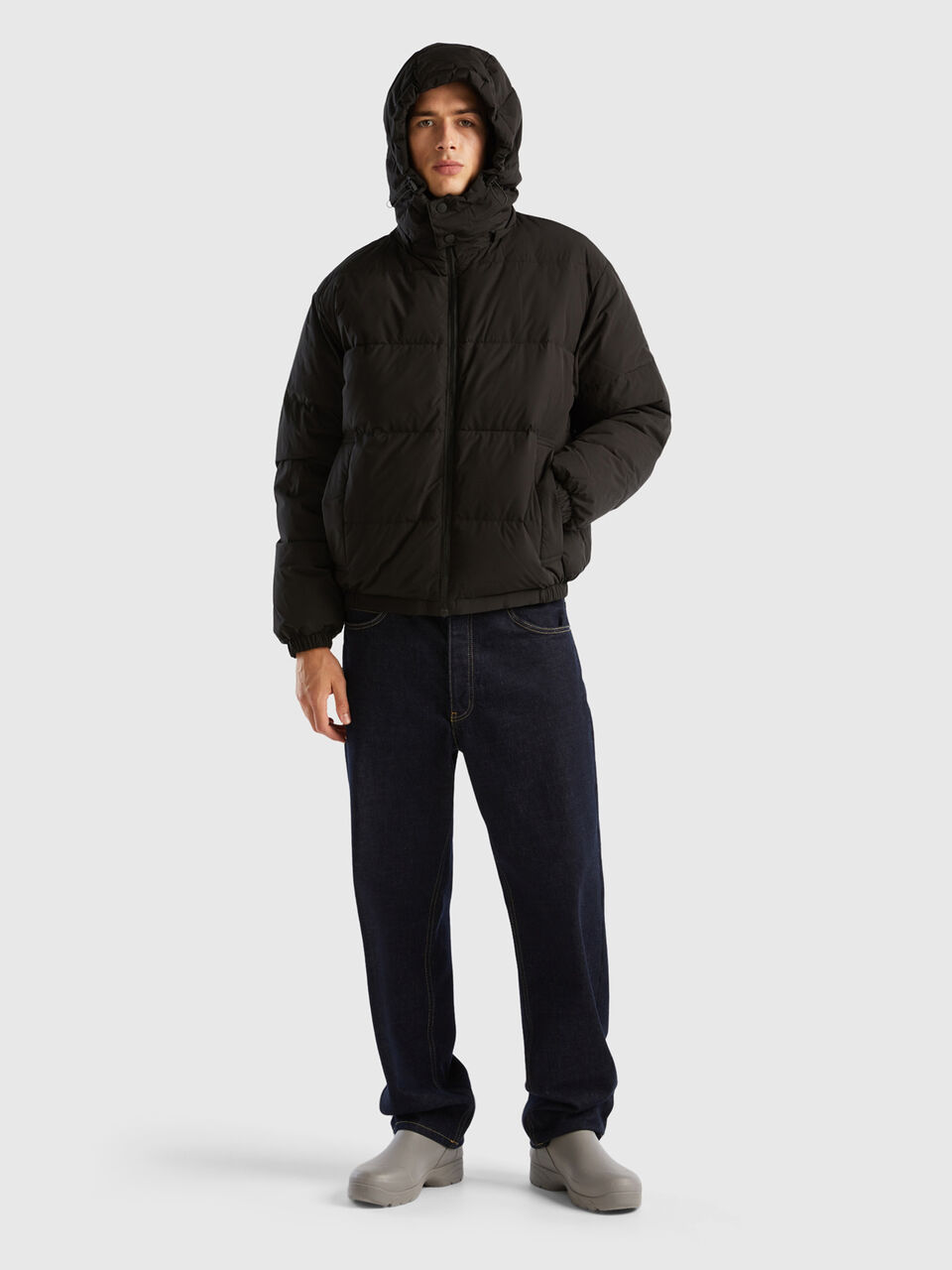 Padded jacket with removable hood - Black
